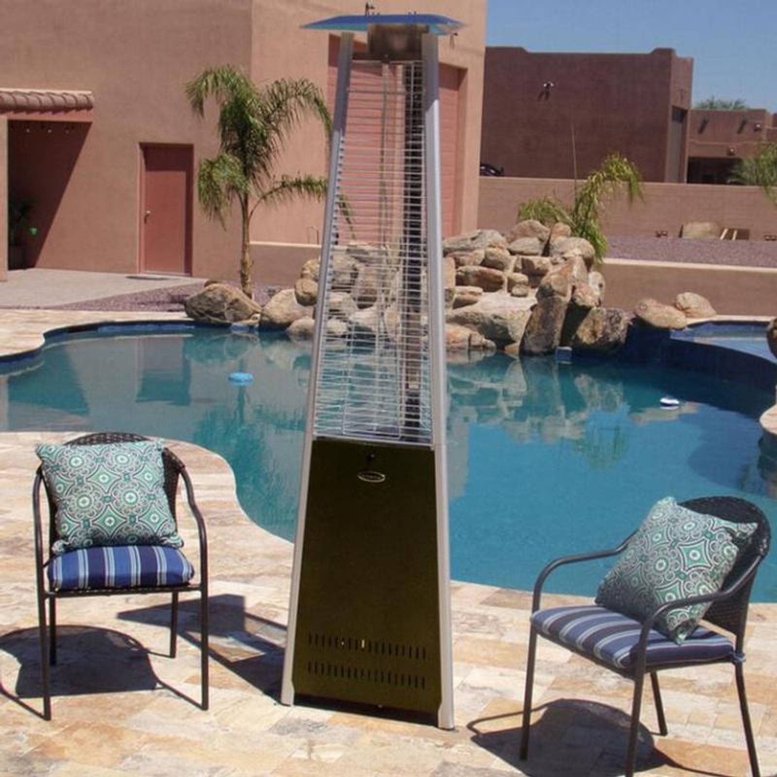 Calentador de Patio Piramide MXHRH-001-7 42000BTUs stanque Gas LP Alcance 6 a 8m Piezoeléctrico Acero Inoxidable Café, PyramHeater
