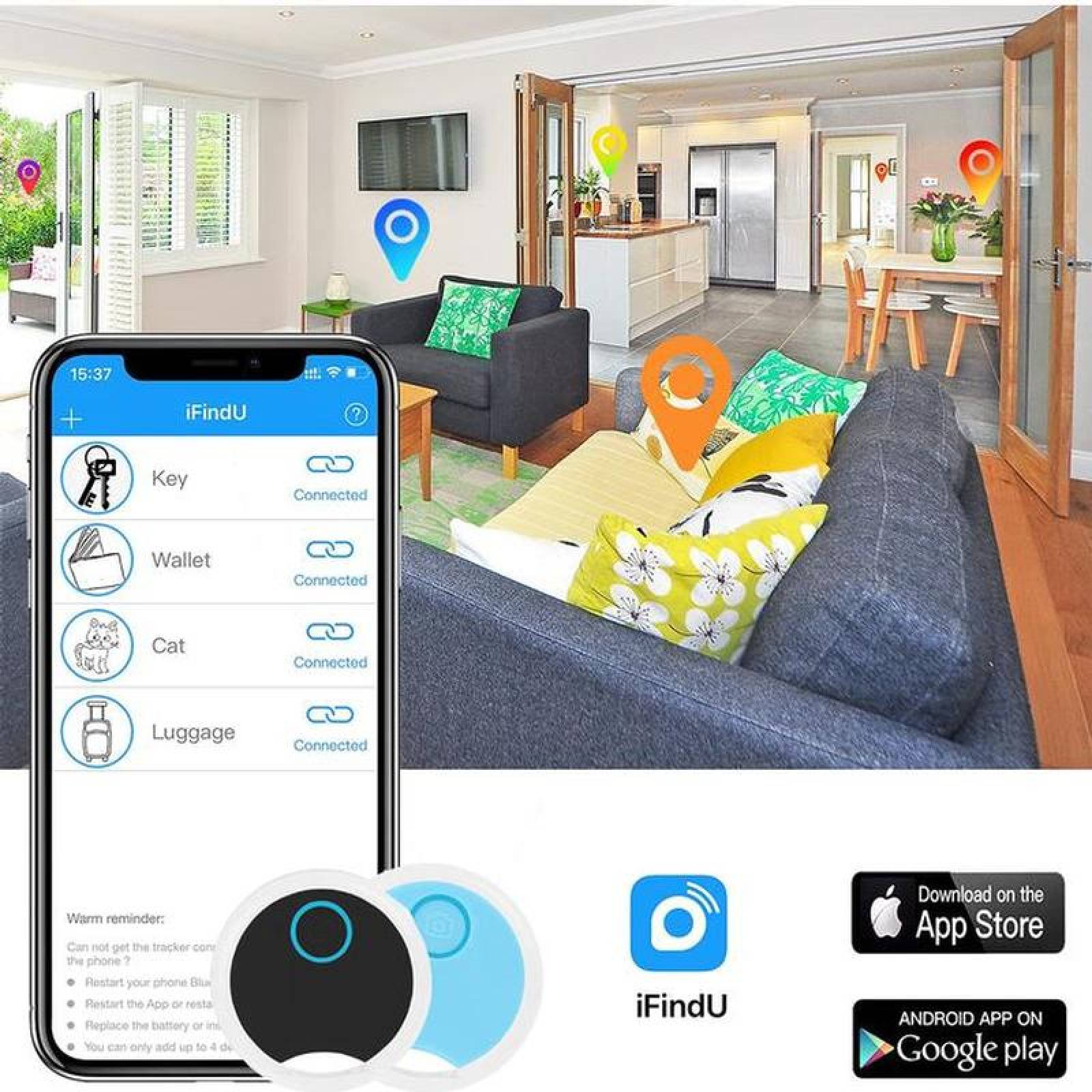Tracker GPS para Maletas Bluetooth MXTXR-010 5 Pzas Alcance 20m Batería CR2032 ABS Azul, TraxColor