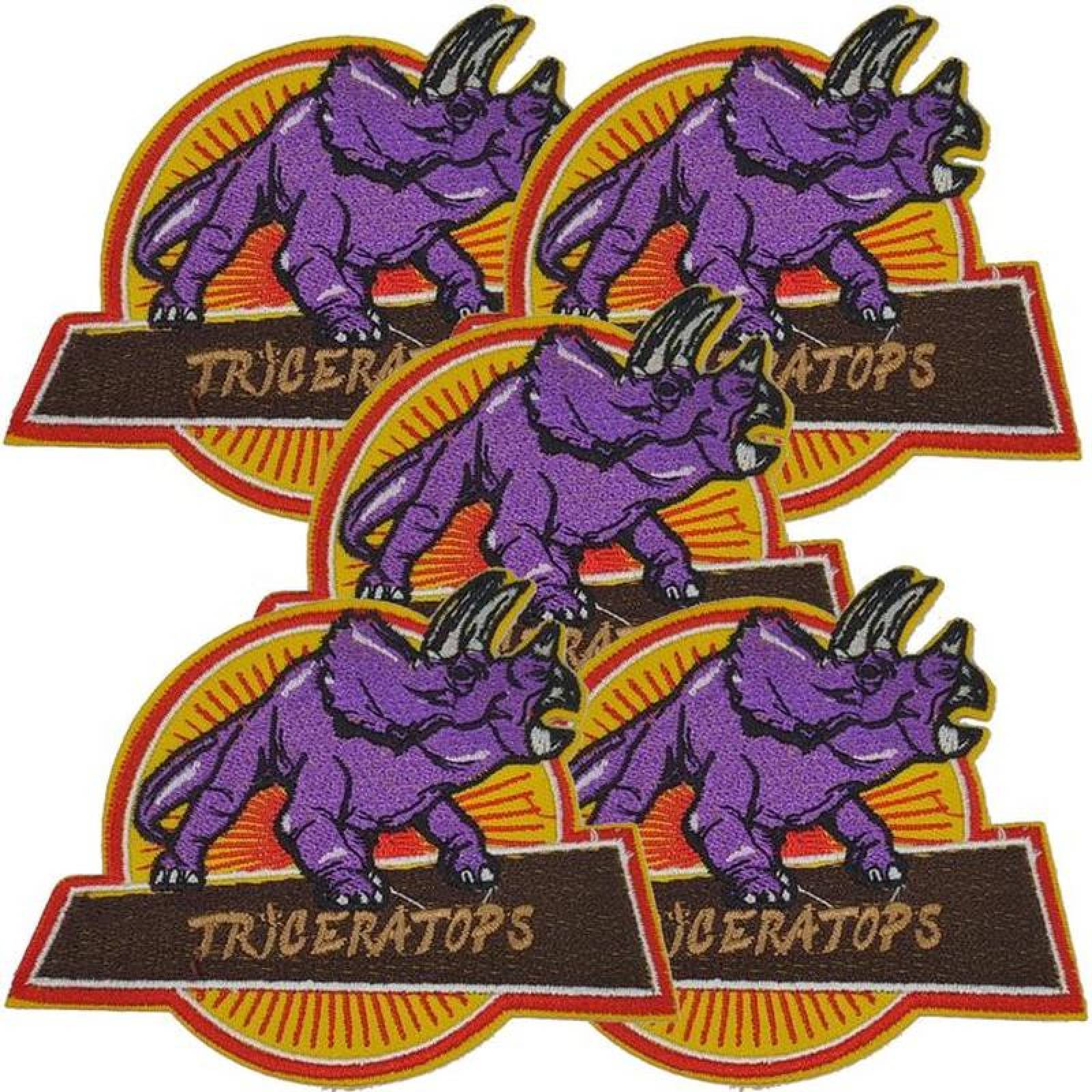 Parches Bordados Termoadhesivo MXDIO-005-6 5 Parches Triceratops 10X8cm MoradoAmarilloRojo Bordado Adhesivo para Planchar, Dinosaur04