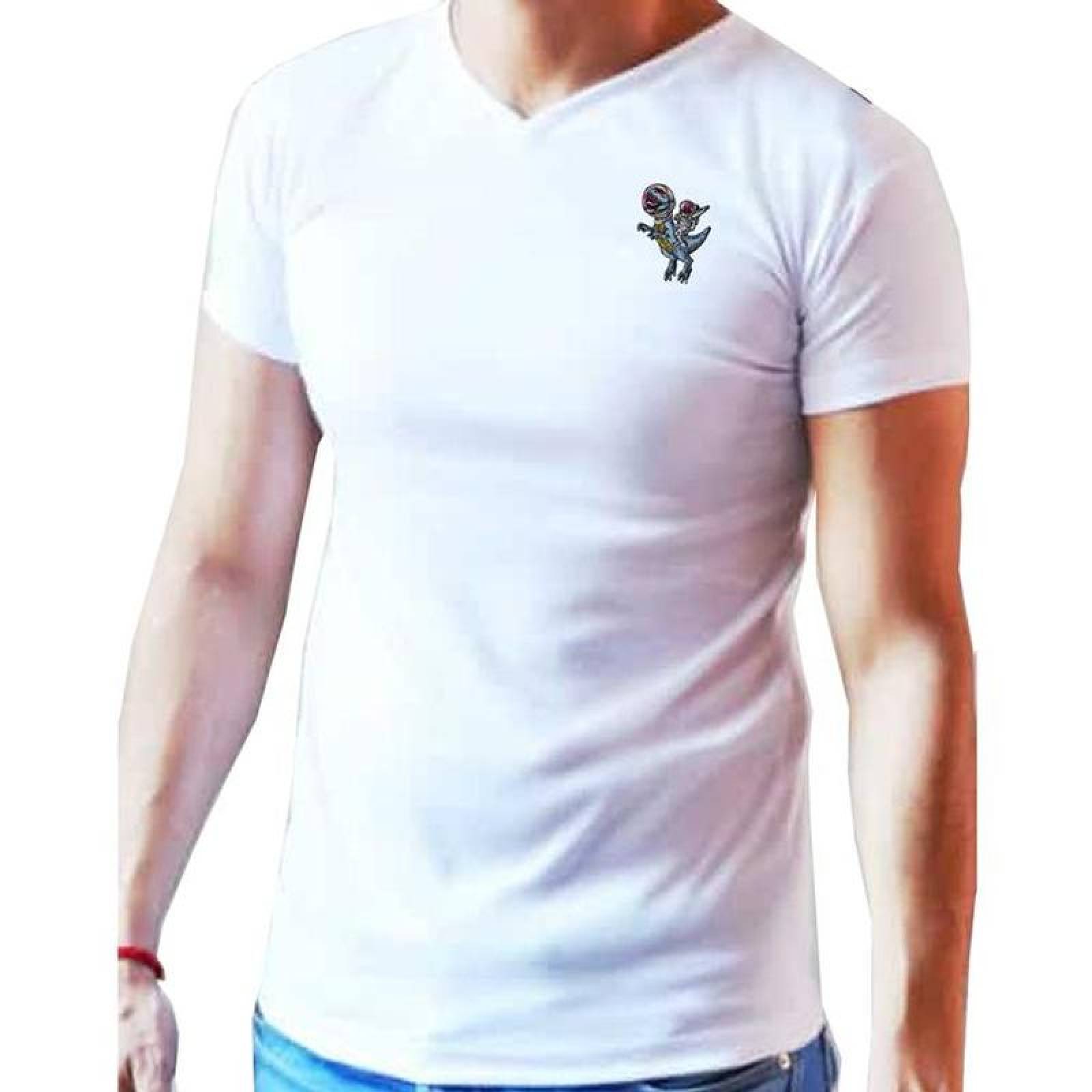 Parches para Playera MXDNI-001-1 1 Parche Tiranosaurio Rex Espacial 7x9cm AzulBlanco Bordado Adhesivo para Planchar, Dinosaur02