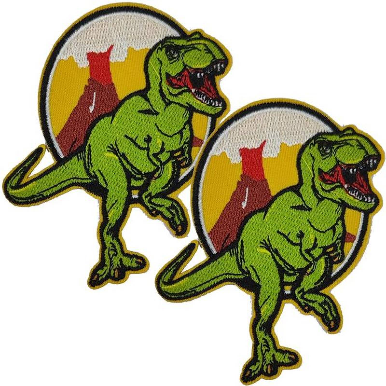 Parches Bordados para Ropa Adultos MXDOS-002-4 2 Parches Tyrannosaurus rex and volcano 8x10cm VerdeAmarillo Bordado Adhesivo para Planchar, Dinosaur05