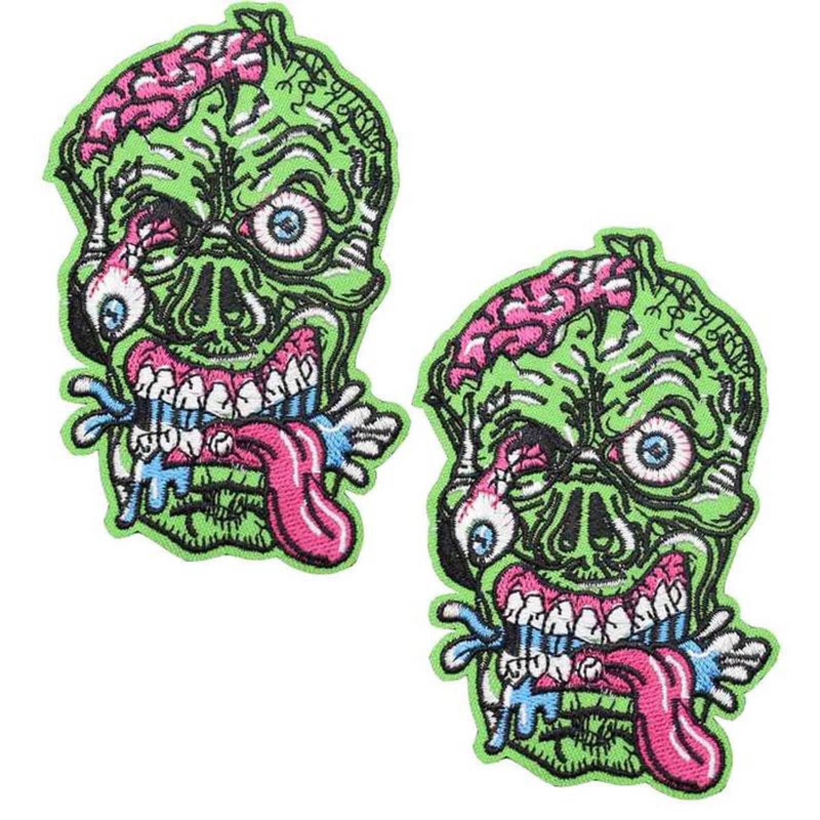 Parches Bordados de Diseño Zombie MXIZM-002-1 2 Parches Zombie 7x10,2cm VerdeRosa Bordado Adhesivo para Planchar, Zombie02