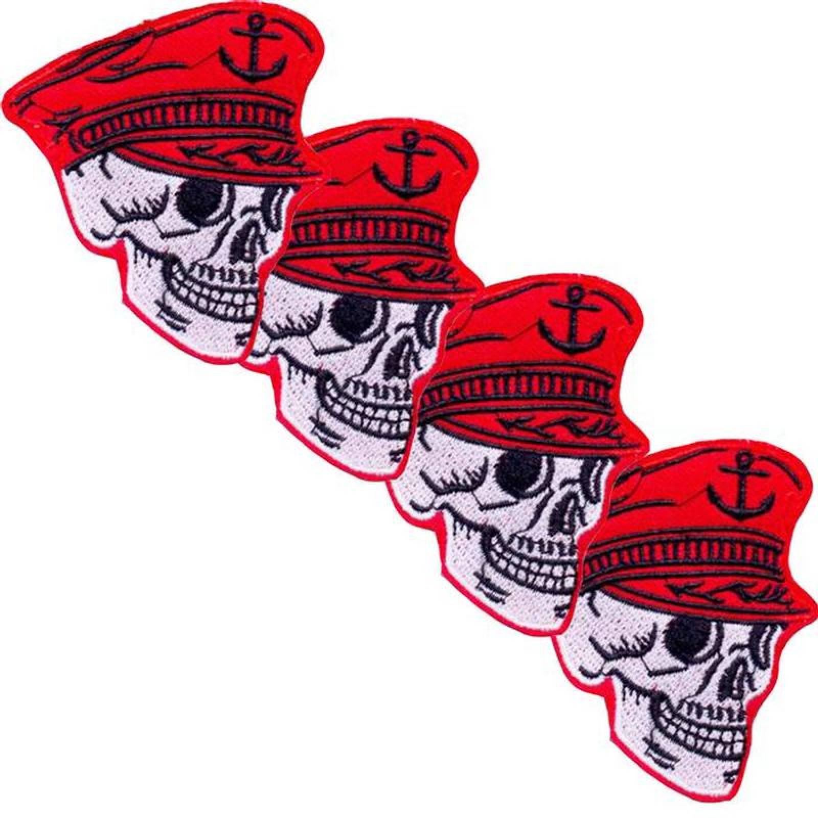 Parche Cráneo para Ropa MXKLS-004-3 4 Parches Calavera 6x6,5cm BlancoRojo Bordado Adhesivo para Planchar, Skull01