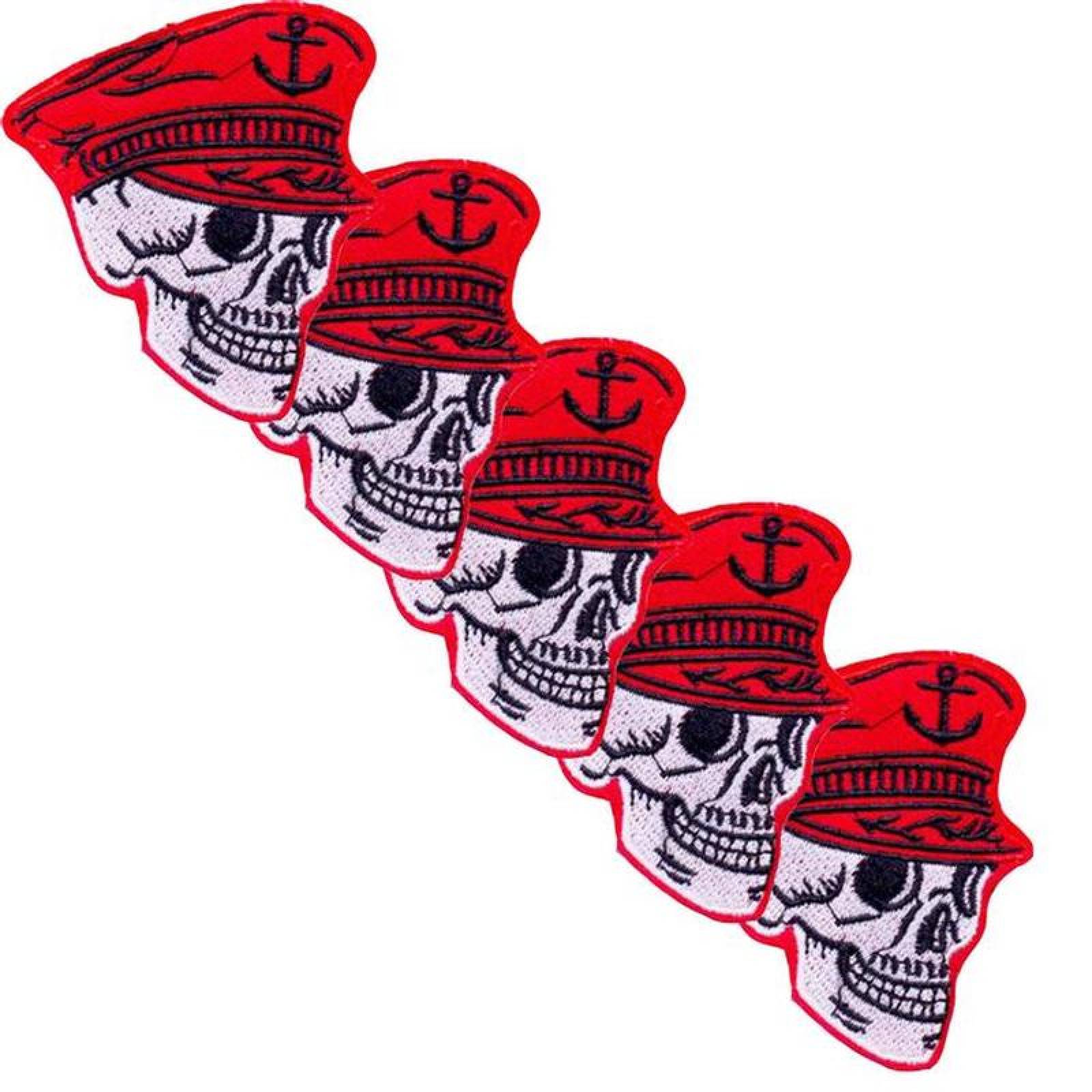Decora Ropa con Parche Tela Bordada MXKLS-005-5 5 Parches Calavera 6x6,5cm BlancoRojo Bordado Adhesivo para Planchar, Skull01