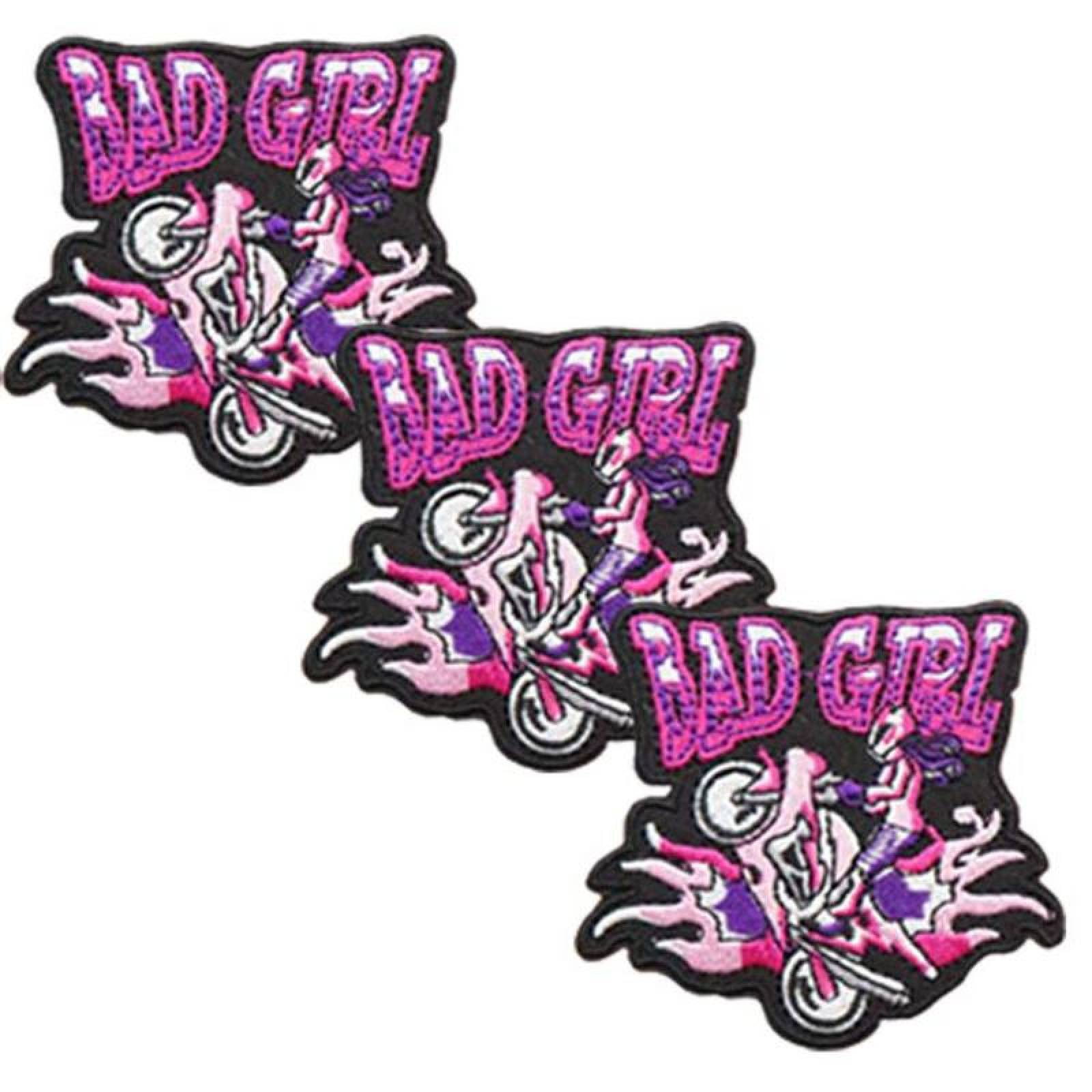 Termoadhesivos Parches Bordados MXMOY-003-4 3 Parches MotorCycleLady 7x7cm NegroRosa Bordado Adhesivo para Planchar, MotorCycleLady04