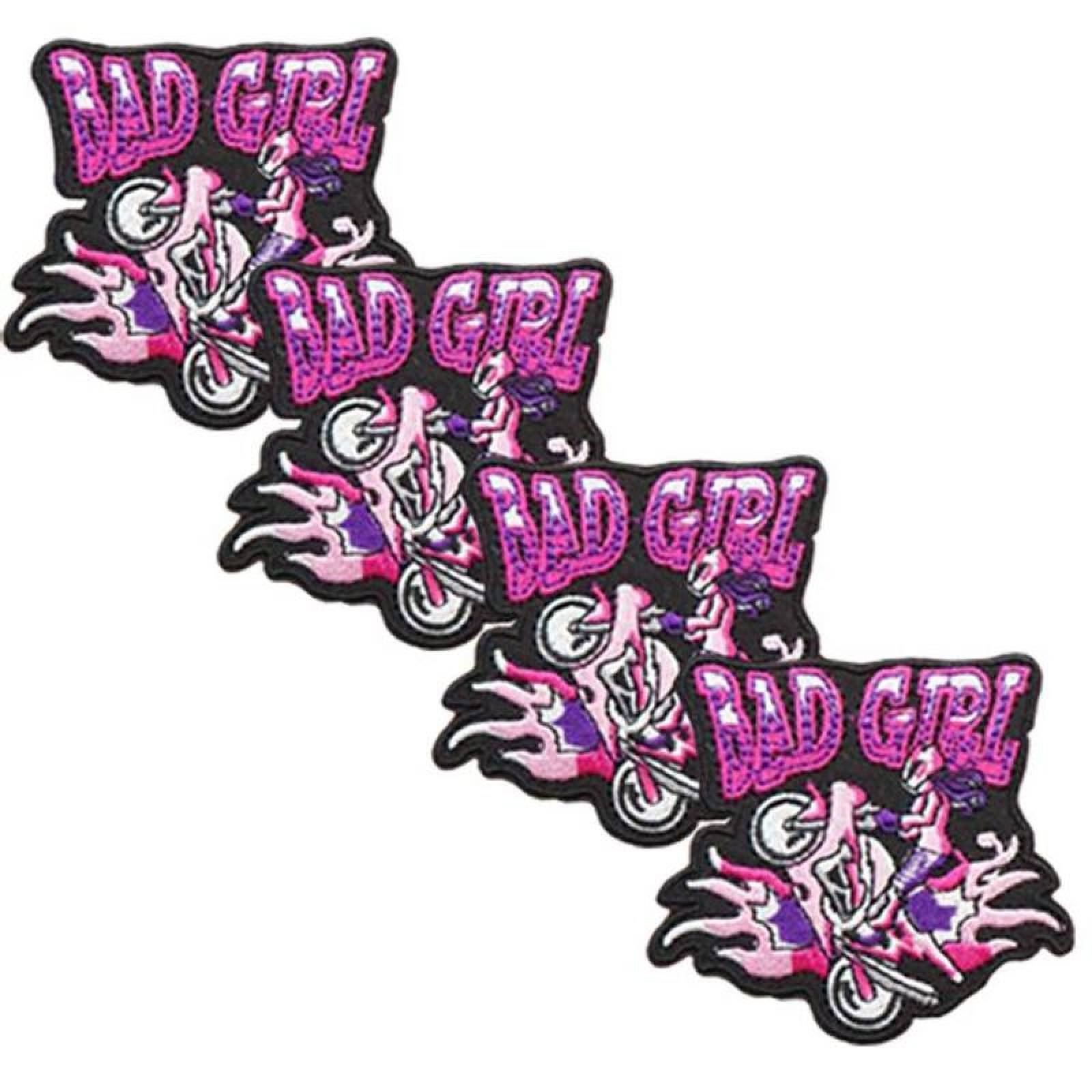 Parches para Playeras MXMOY-004-5 4 Parches MotorCycleLady 7x7cm NegroRosa Bordado Adhesivo para Planchar, MotorCycleLady04