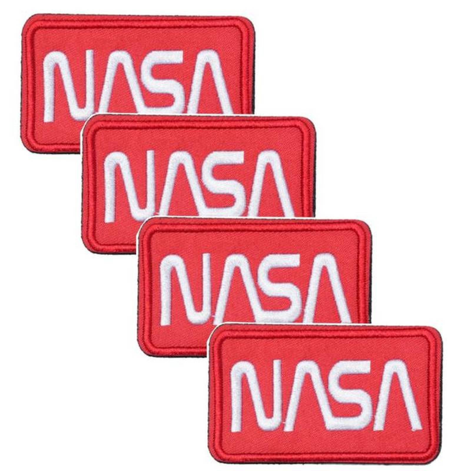 NASA Parches Eficaces MXNAA-004-1 4 Parches Nasa 9,1x4,1cm Rojo Blanco  Bordado con Velcro, Nasa04