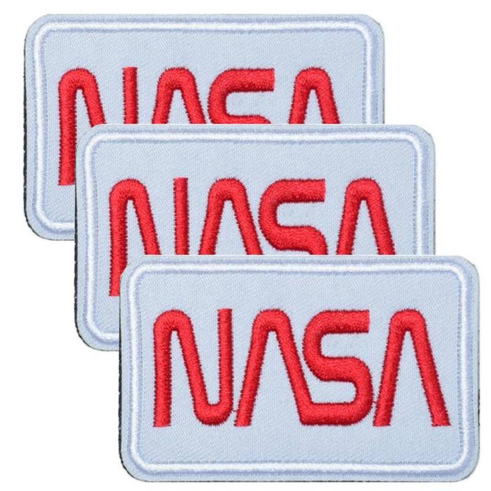 Parches Bordados Prácticos MXNAA-008-1 3 Parches Nasa 9,1x4,1cm Blanco Rojo Bordado con Velcro, Nasa04