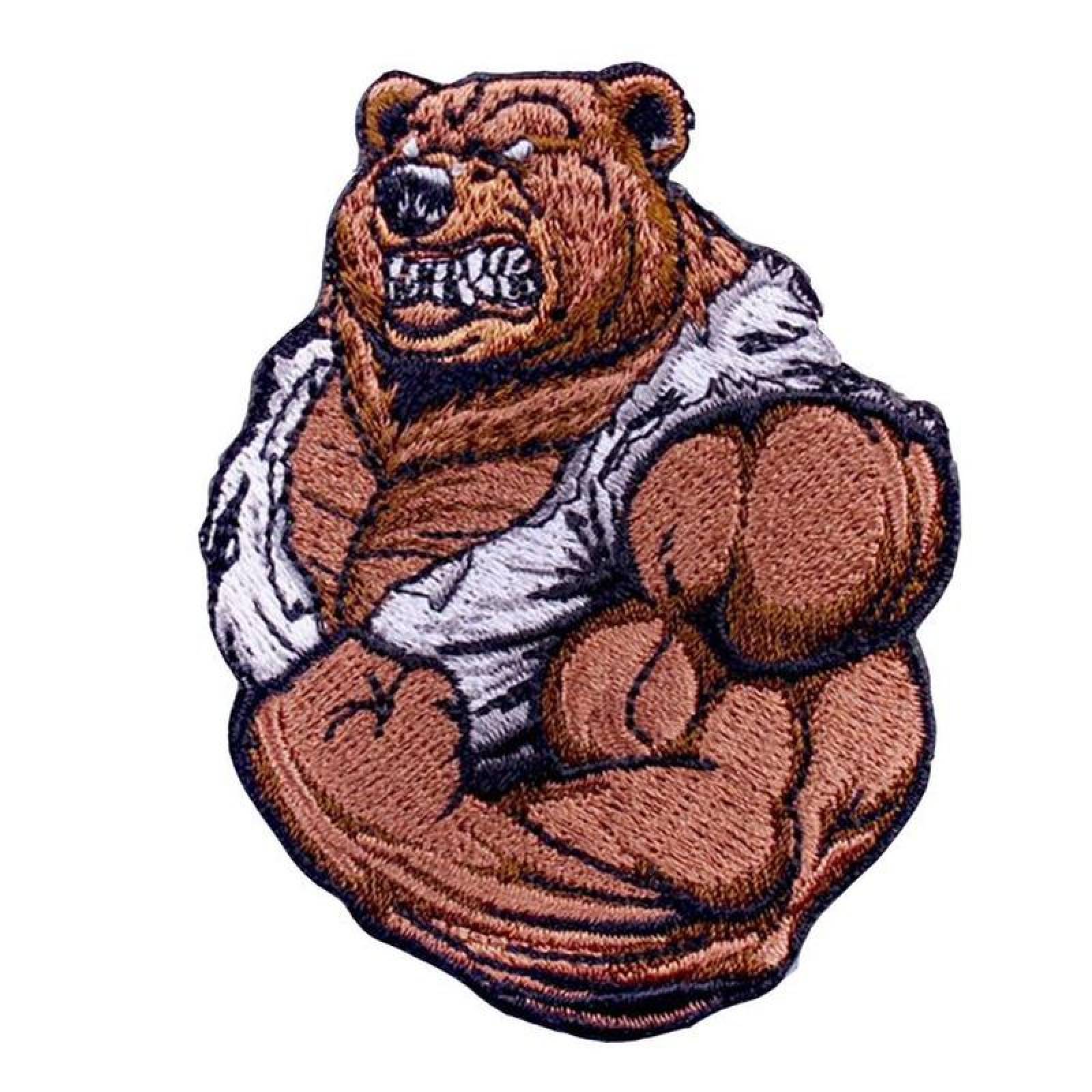 Parches Adhesivos de Tela MXRAB-001-3 1 Parche Oso 7x6cm CaféBlanco Bordado Adhesivo para Planchar, Bear01