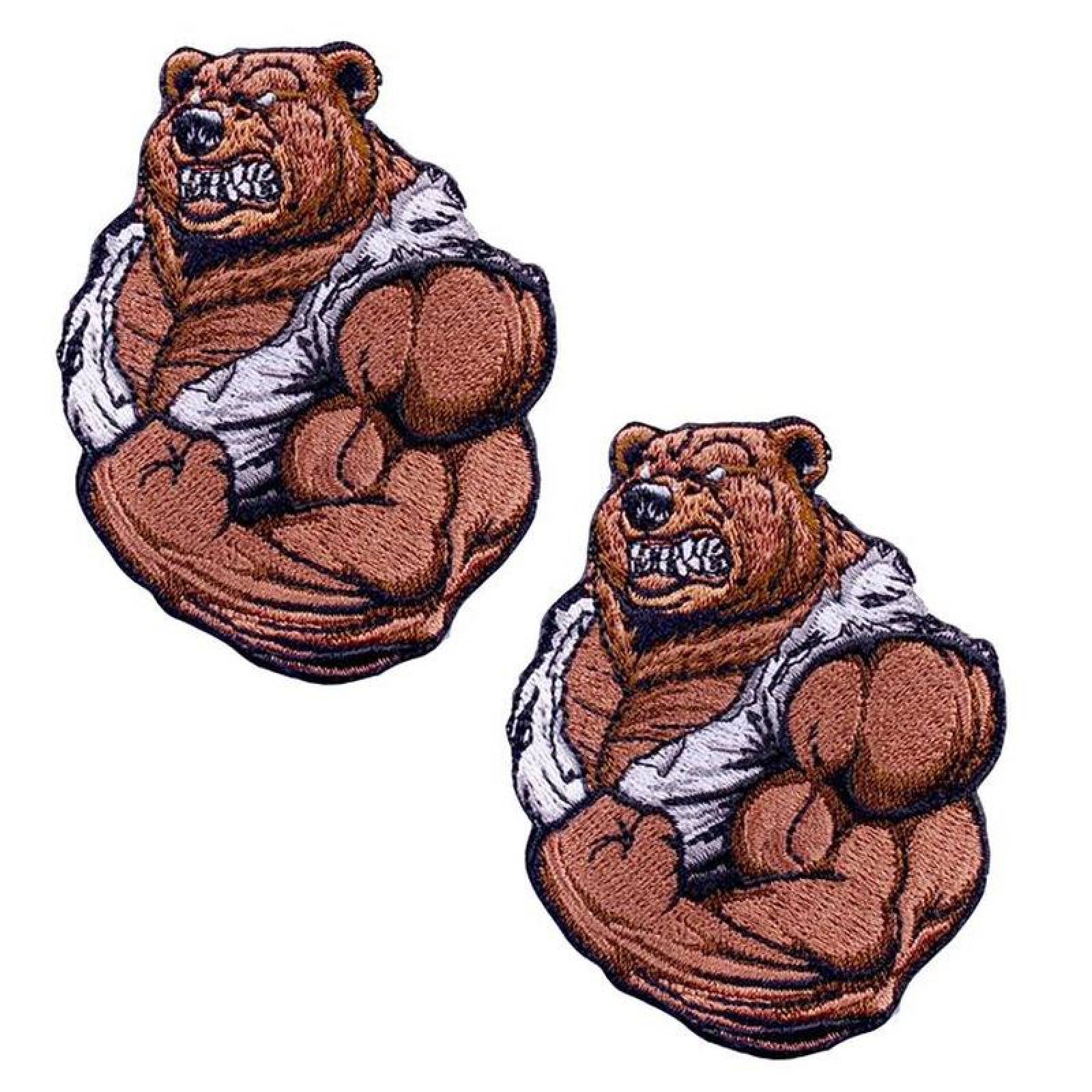 Parches Bordados para Mochilas MXRAB-002-3 2 Parches Oso 7x6cm CaféBlanco Bordado Adhesivo para Planchar, Bear01