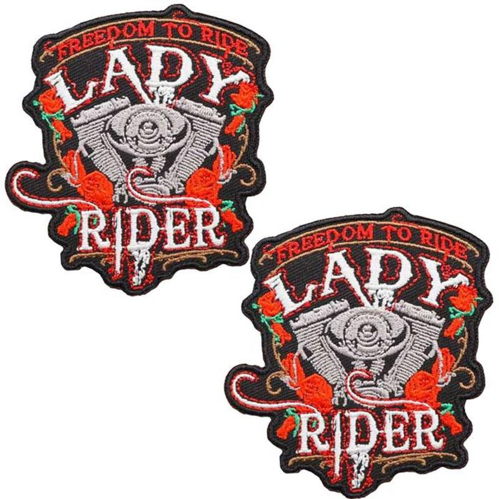 Decora Ropa con Parche Tela Bordada MXRLR-002-6 2 Parches MotorCycleLady 7x7cm RojoNegro Bordado Adhesivo para Planchar, MotorCycleLady03