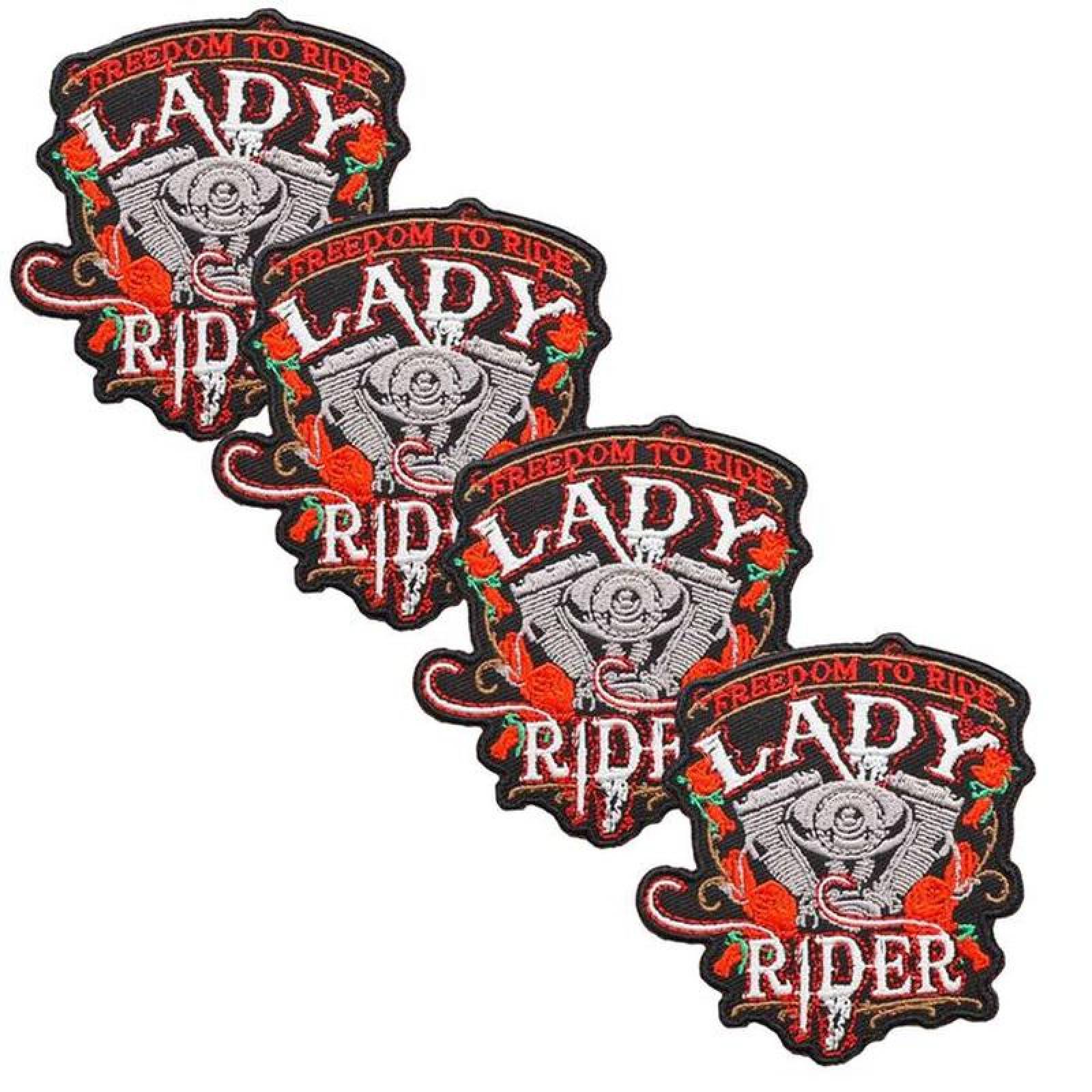 Parches para Playeras MXRLR-004-6 4 Parches MotorCycleLady 7x7cm RojoNegro Bordado Adhesivo para Planchar, MotorCycleLady03