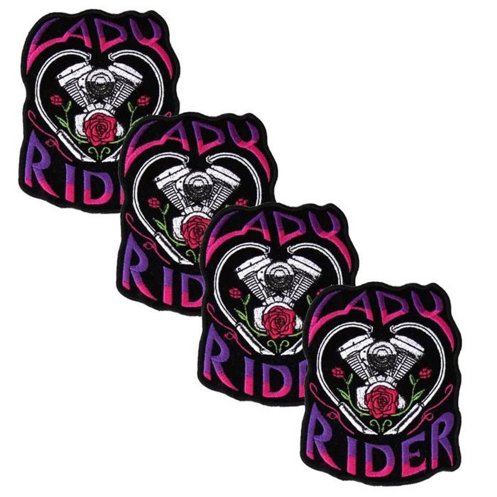 Parches de Ropa Termoadhesivo MXRYR-004-4 4 Parches MotorCycleLady 3x4cm NegroRosa Bordado Adhesivo para Planchar, MotorCycleLady02