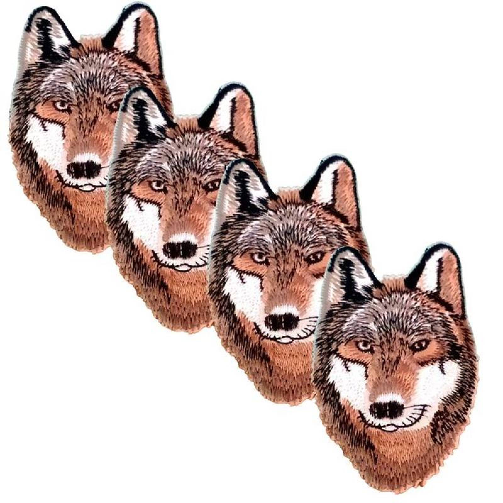 Parche Decorativos para Gorras MXWLO-004-1 4 Parches Lobo 10x7cm CaféBlanco Bordado Adhesivo para Planchar, Wolf01