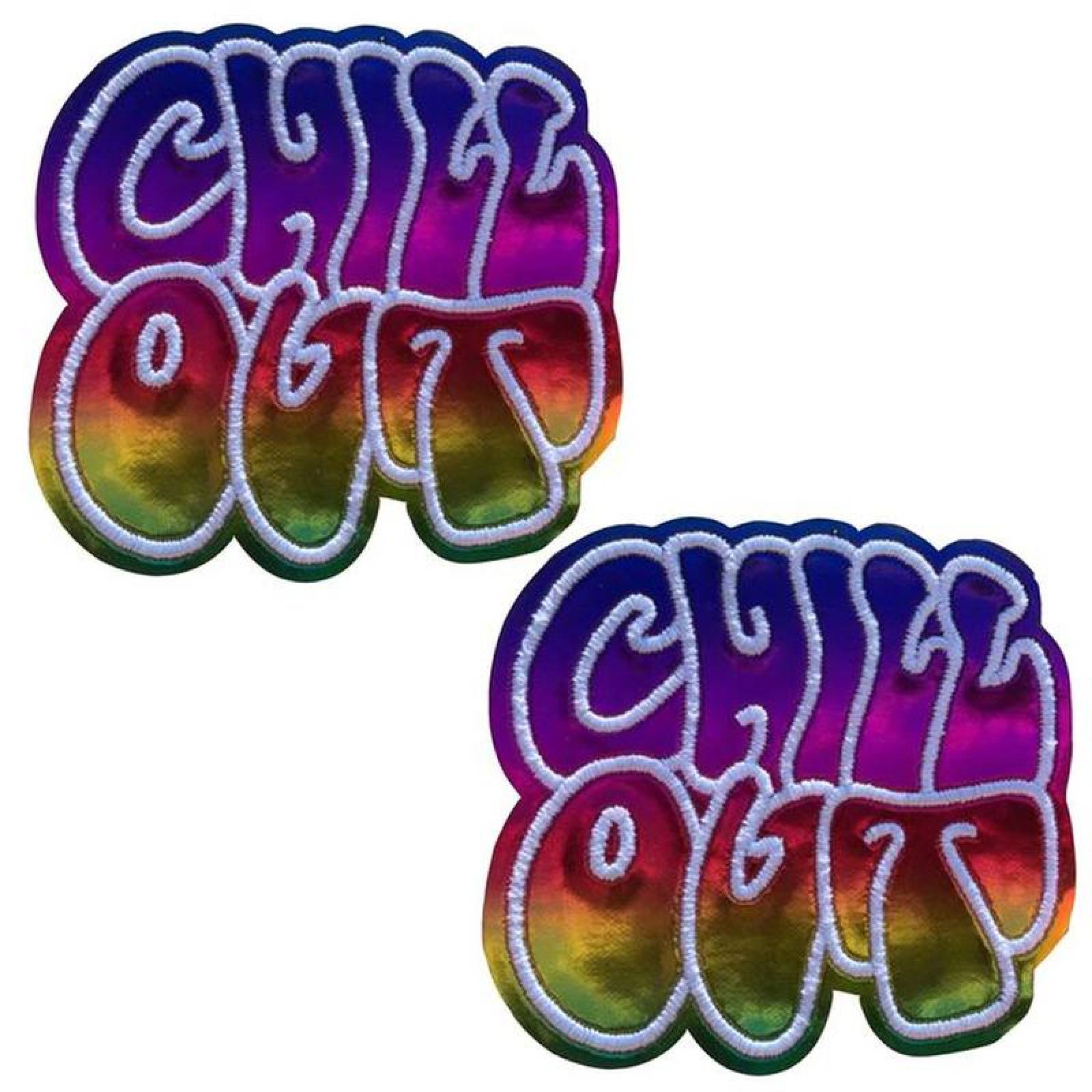 Parches Bordados de Diseño de MXWOS-002-1 2 Parches Chill Out 8x8cm Arcoíris Bordado Adhesivo para Planchar, Words01