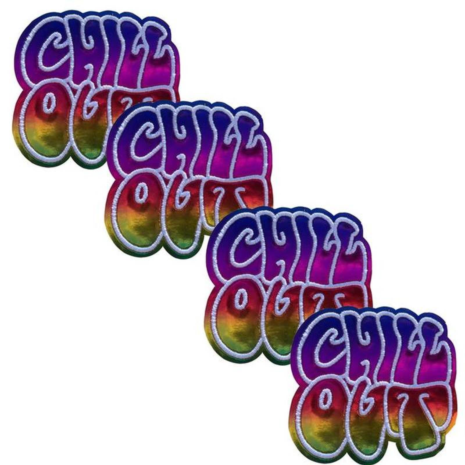 Parche Decorativos para Gorras MXWOS-004-5 4 Parches Chill Out 8x8cm Arcoíris Bordado Adhesivo para Planchar, Words01