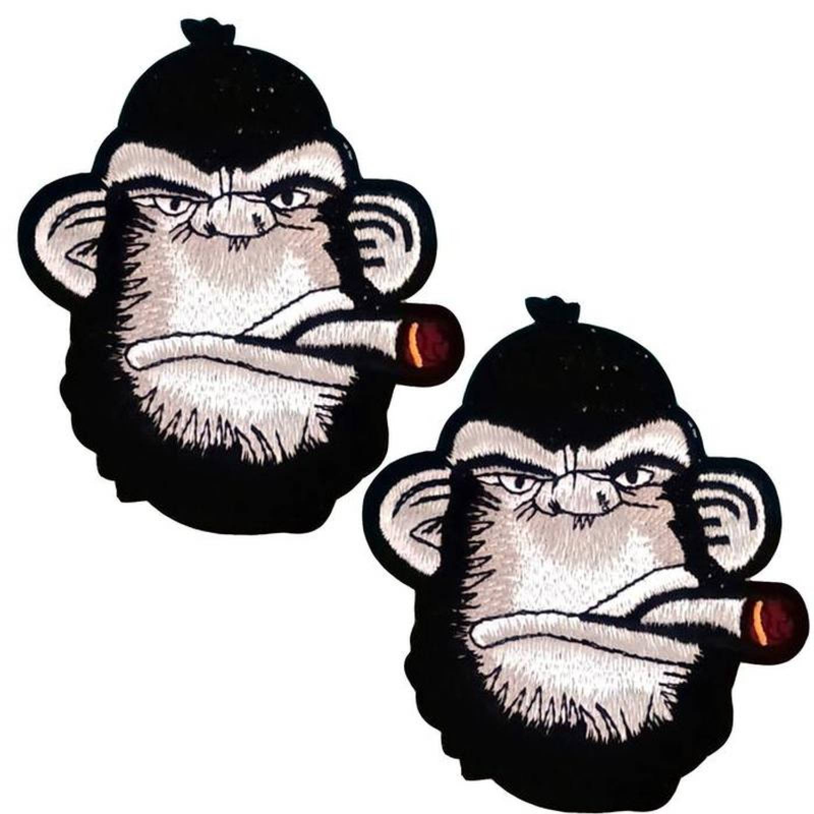 Tela Bordada Parche para Camisas MXYMK-002-5 2 Parches Mono 9x10cm BlancoNegro Bordado Adhesivo para Planchar, Monkey01