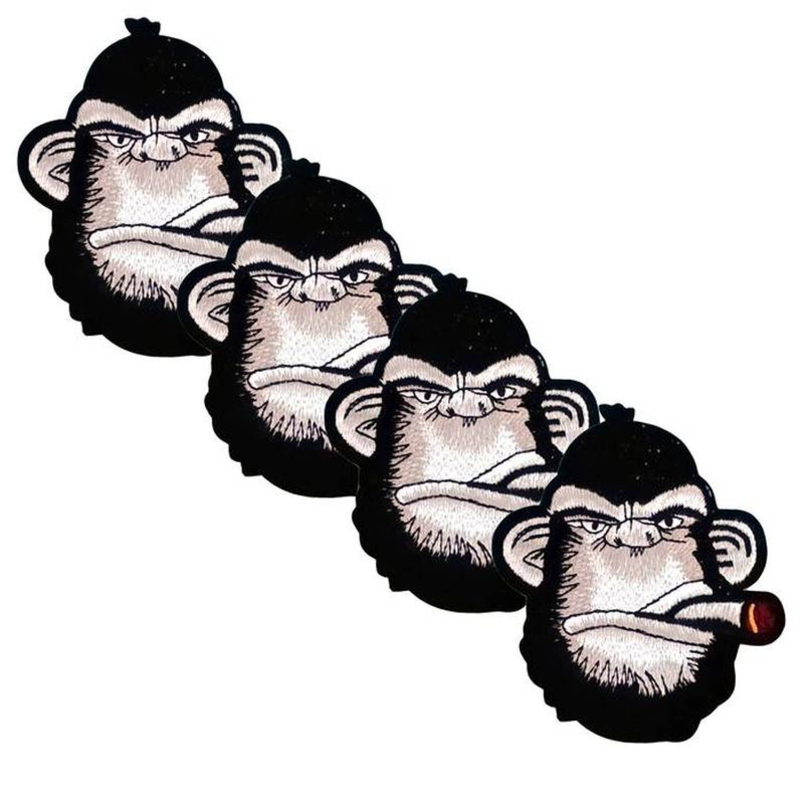Chimpancé Parches de Ropa MXYMK-004-6 4 Parches Mono 9x10cm BlancoNegro Bordado Adhesivo para Planchar, Monkey01