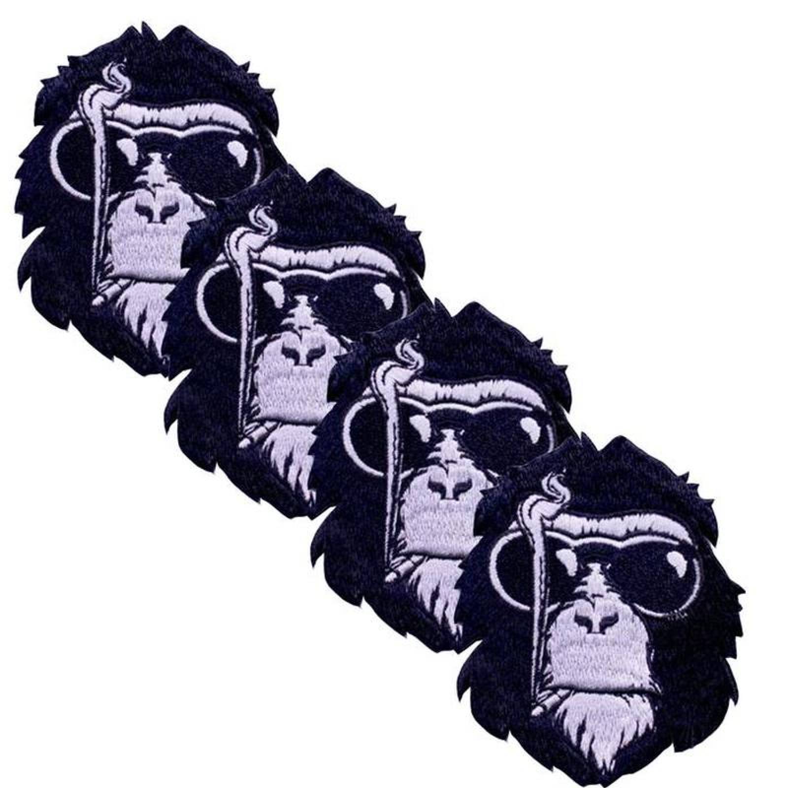 Mono Parches de Ropa Decorativos MXYNK-004-4 4 Parches Chimpancé 7x9cm BlancoNegro Bordado Adhesivo para Planchar, Monkey03