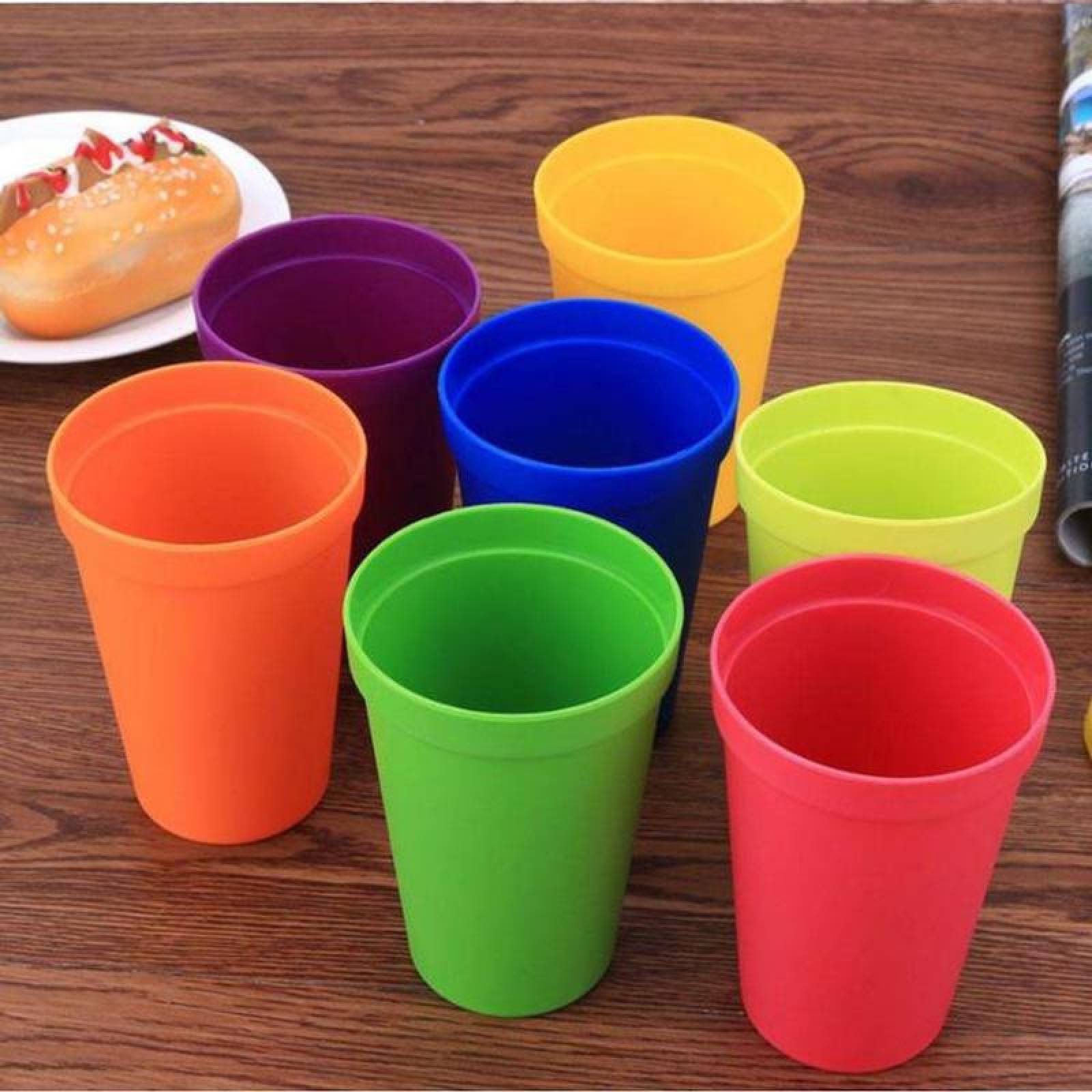 Vasos para Fiestas de Colores MXCLU-001-4 1 paq, con 7 pzas Vaso de 500 ml Plástico Colores Arcoíris, ColCups