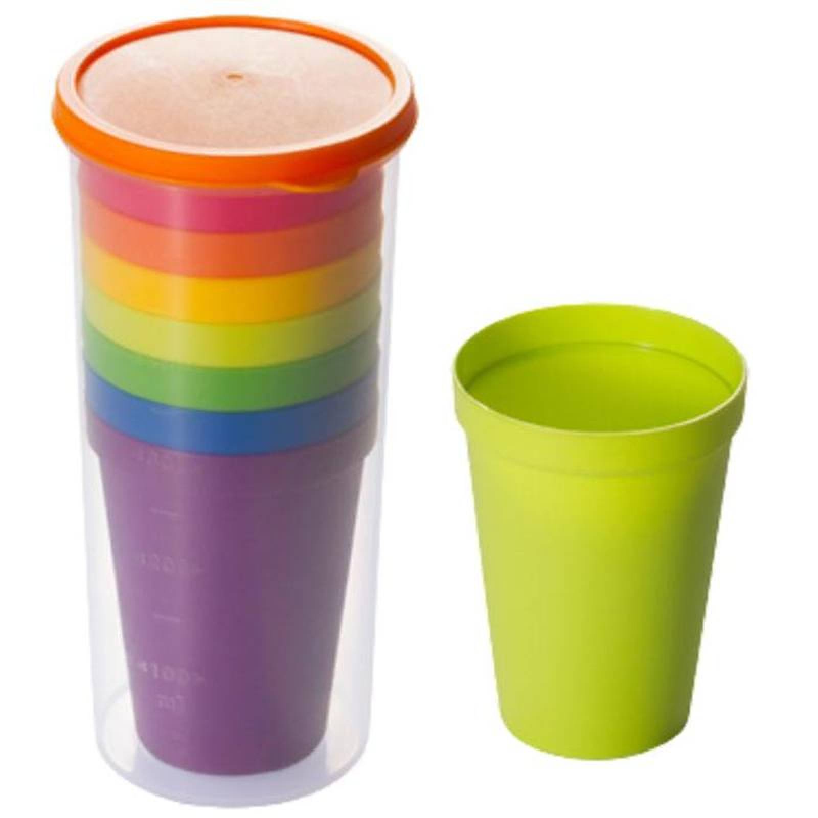 Tazas de Colores MXCLU-002-5 2 paq, con 7 pzas Vaso de 500 ml Plástico Colores Arcoíris, ColCups