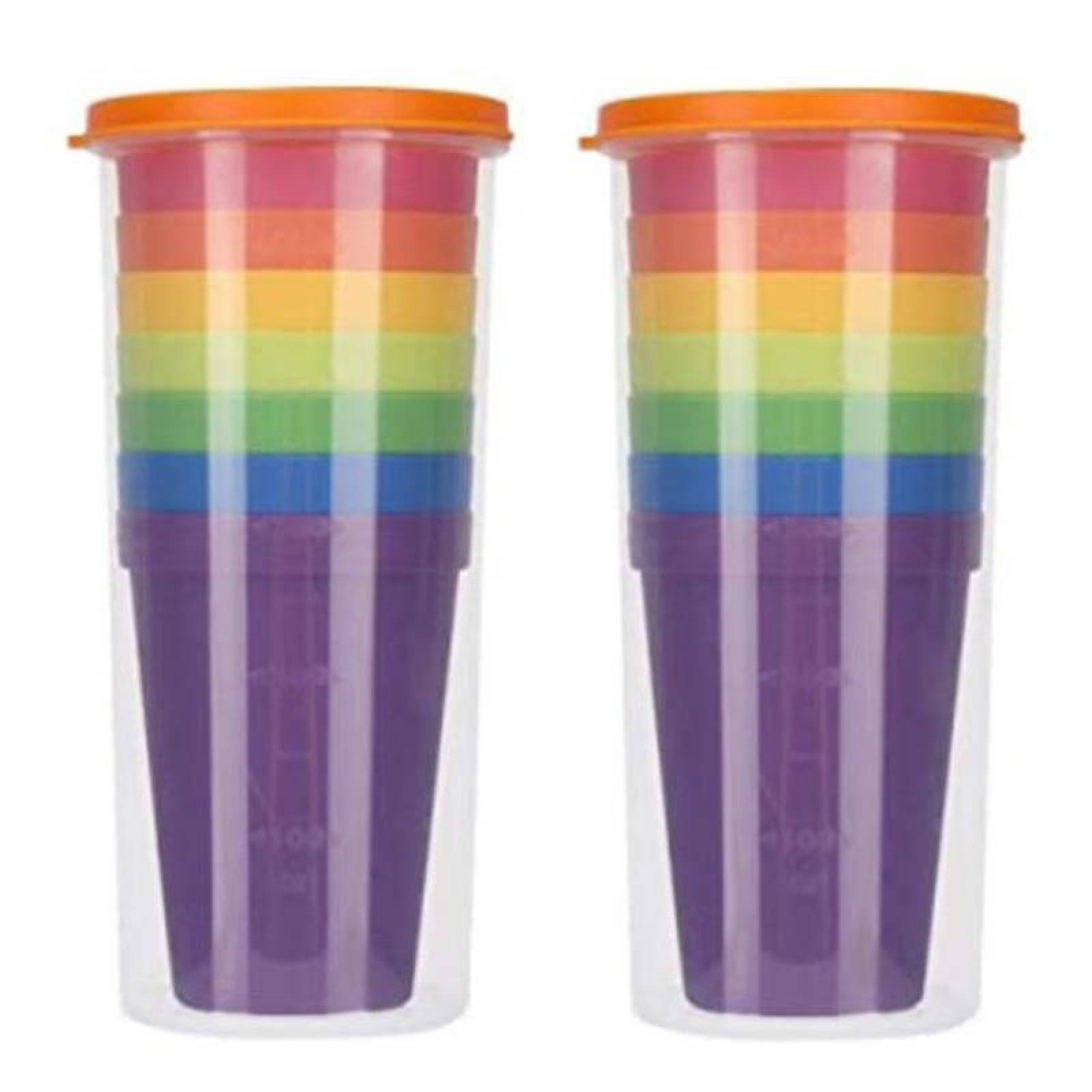 Tazas Pequeñas de Colores MXCLU-002-6 2 paq, con 7 pzas Vaso de 500 ml Plástico Colores Arcoíris, ColCups