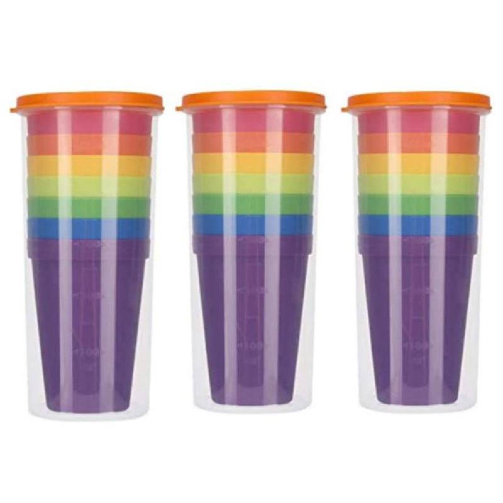 Tazas de Plástico para Picnic MXCLU-003-4 3 paq, con 7 pzas Vaso de 500 ml Plástico Colores Arcoíris, ColCups
