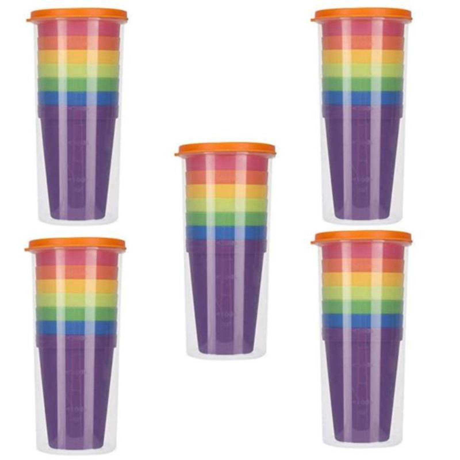 Utensilios de Cocina para Fiesta MXCLU-005-5 5 paq, con 7 pzas Vaso de 500 ml Plástico Colores Arcoíris, ColCups