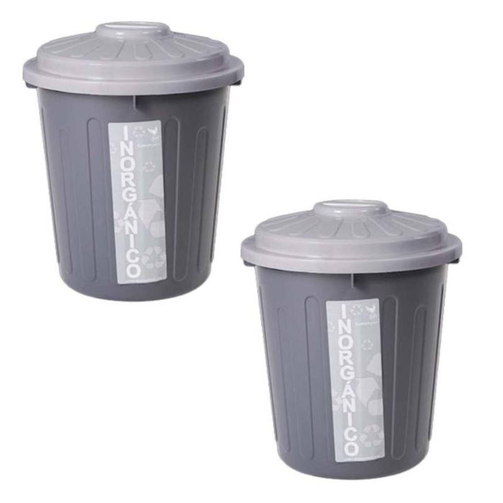 Bote para Basura para la Oficina MXRCB-002-1 2 Pzs 22lts Polietileno Color Gris Tapa Gris, RecyMedGray