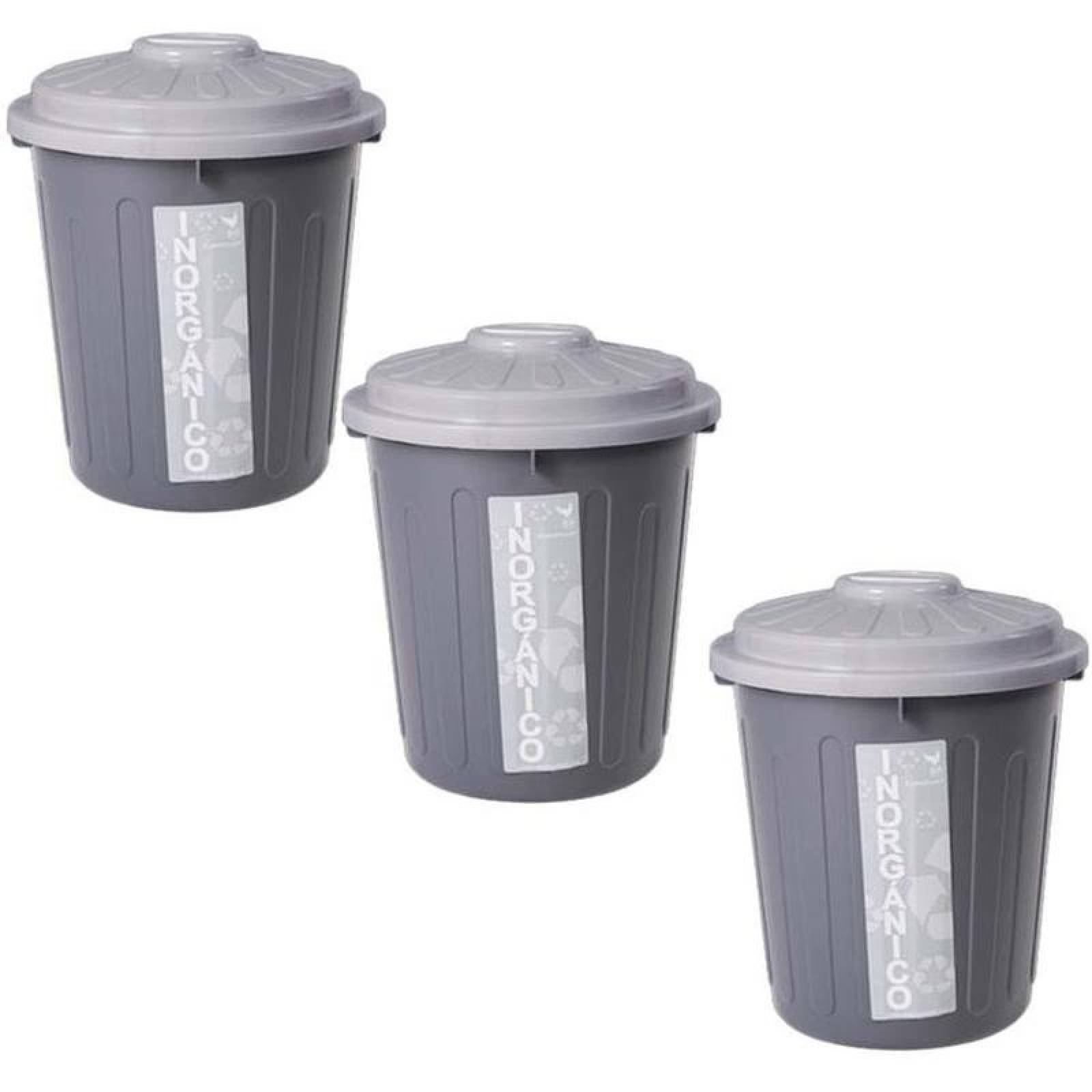 Cesto Recolector para Oficina MXRCB-003-2 3 Pzs 22lts Polietileno Color Gris Tapa Gris, RecyMedGray