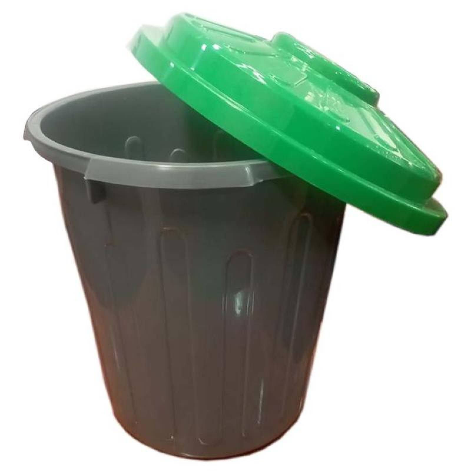 Bote para Basura para el Jardín MXRGM-001-1 1 Pza 22lts Polietileno Color Gris Tapa Verde, RecyMedGreen