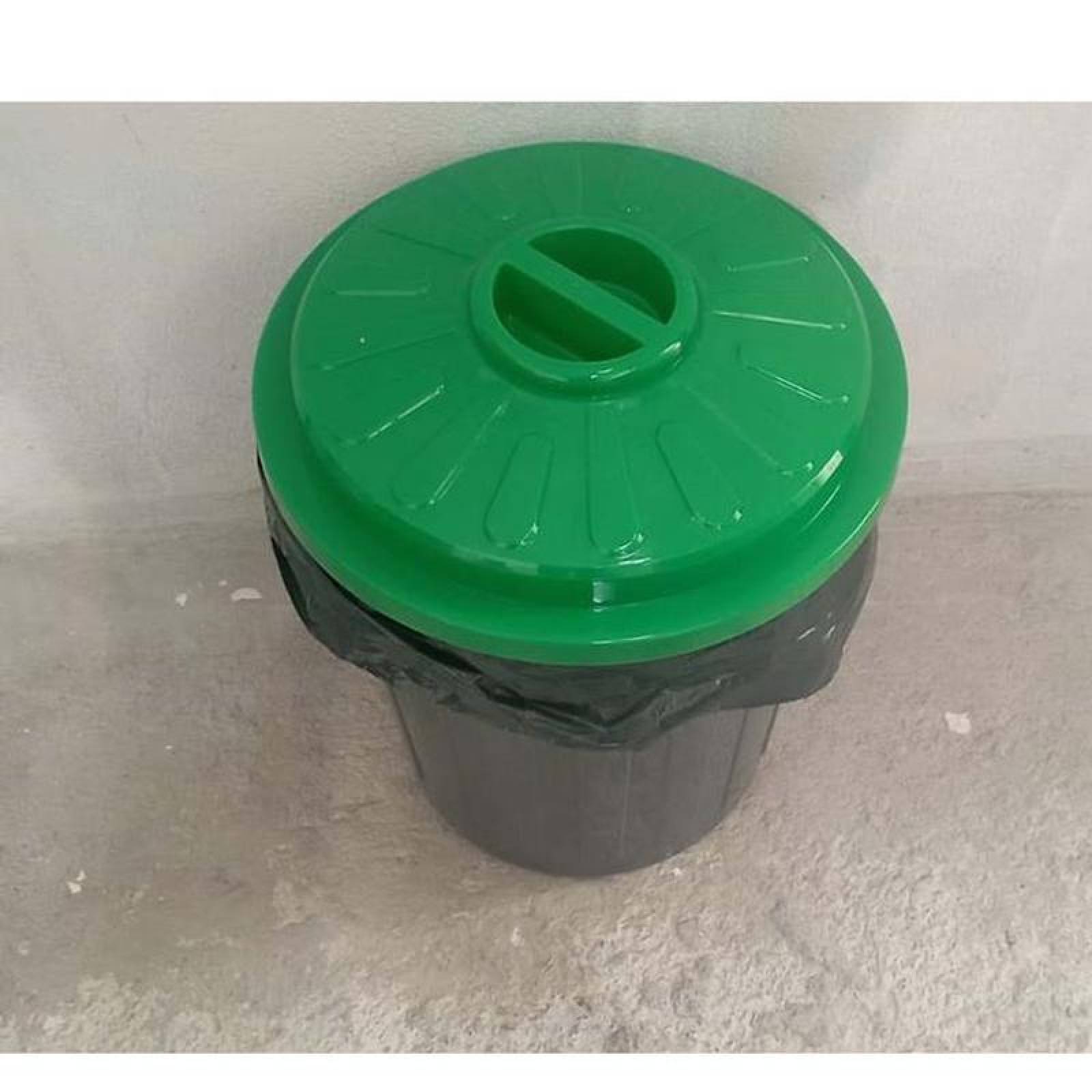 Contendedor de Basura Rígido MXRGM-002-1 2 Pzs 22lts Polietileno Color Gris Tapa Verde, RecyMedGreen