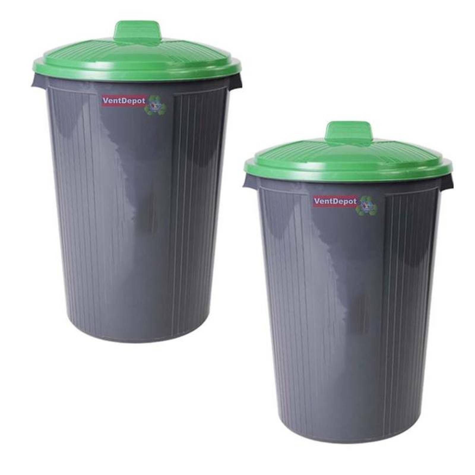 Cesto Recolector para Oficina MXRXY-003-5 3 Pzs 50lts Polietileno Color Gris Tapa Verde, RecyX