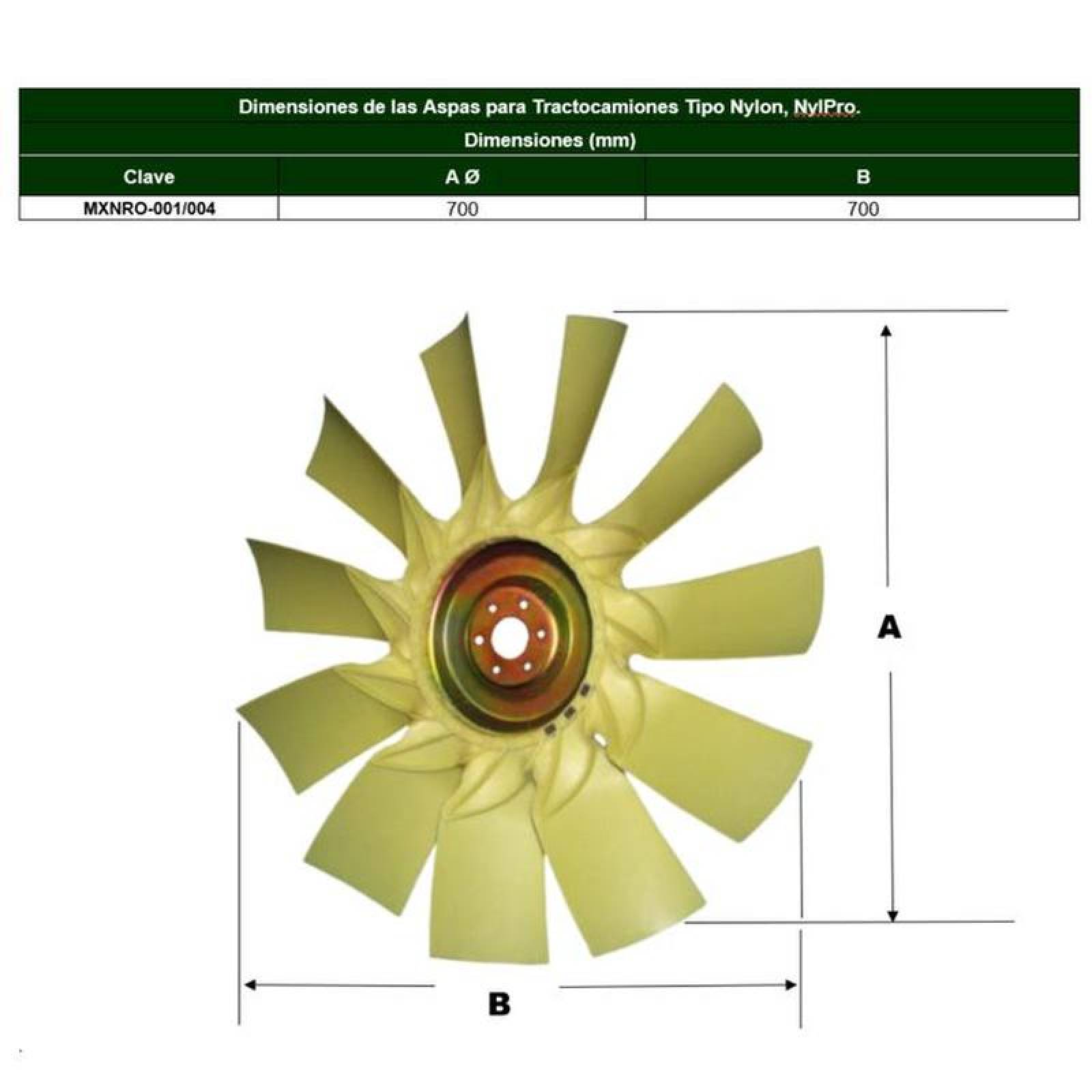 Aspas de Motores Diesel MXNRO-003-3 30" Diámetro 11 Aspas 2" Flecha