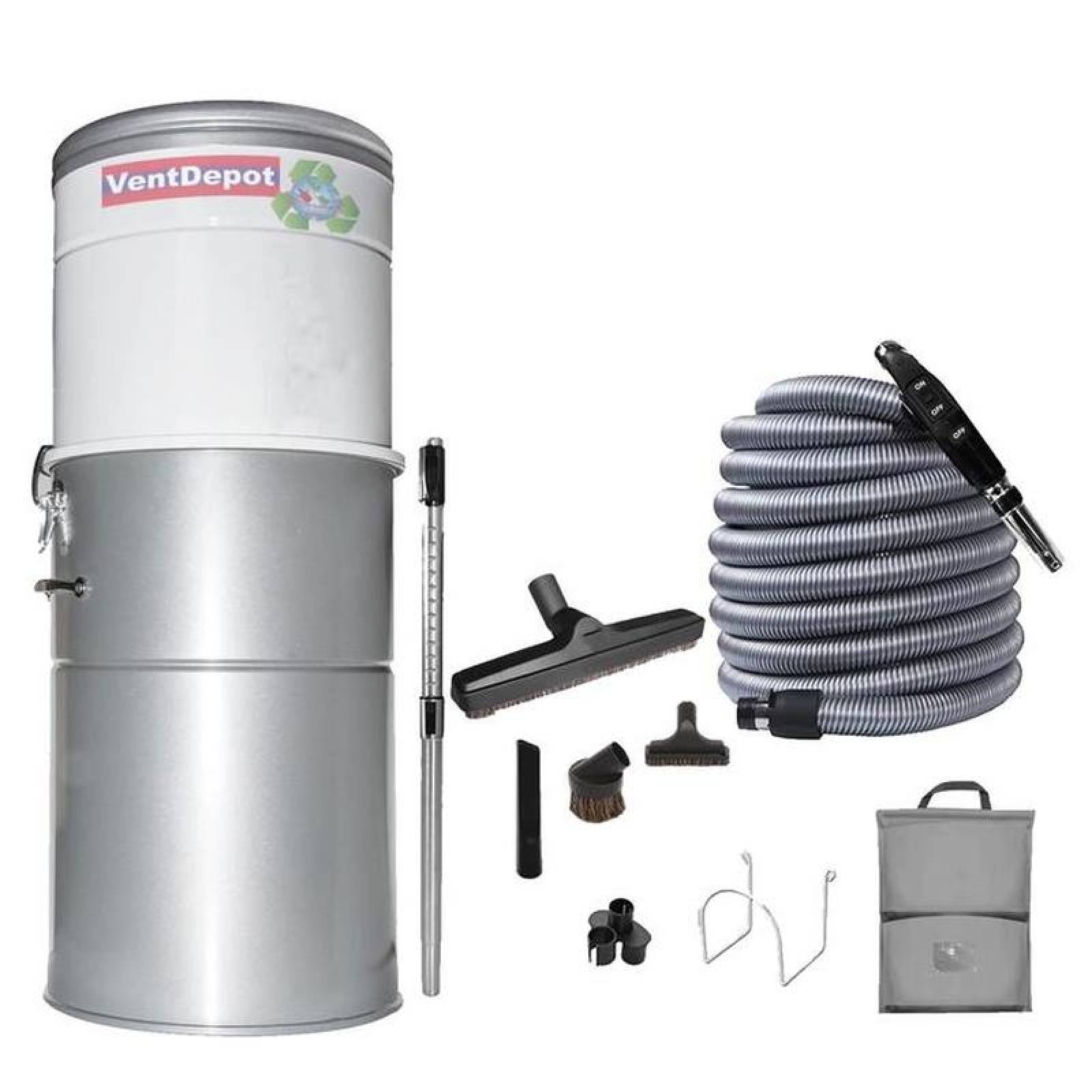 Aspiradora Centralizada Residencia MXOVO-001-12 140mmcda120v 1HP 65dB Kit de Limpieza Incluido Manguera plateadaswitch LED, OvoPlus