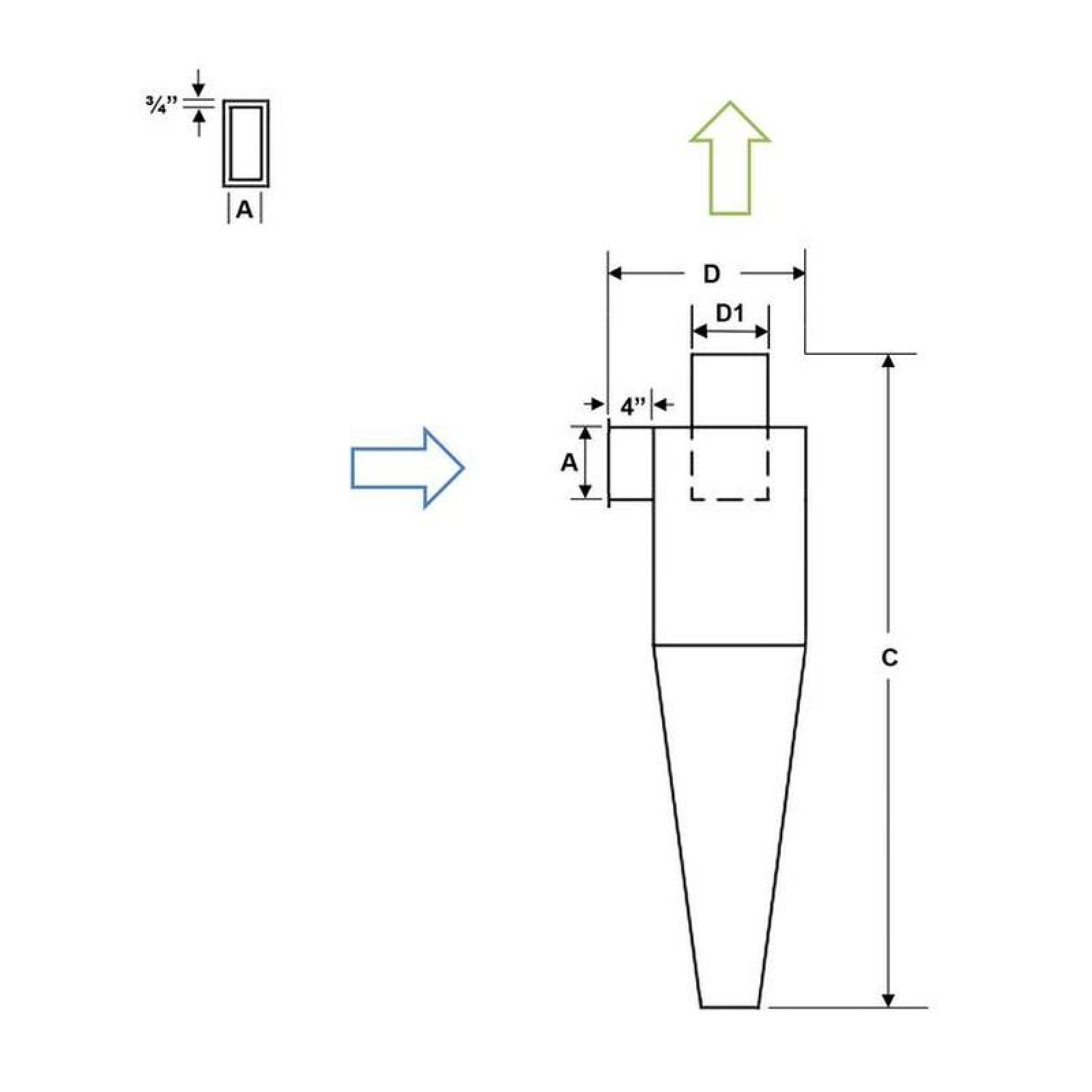 Instalación de Separador Ciclónico MXCCW-028 4500m3hr C, 20 Inoxidable 700 Kgm3 1mm Diámetropartícula Vel, 27 metros por segundo 350Kgmin 875,25mmh2o, CycloWind