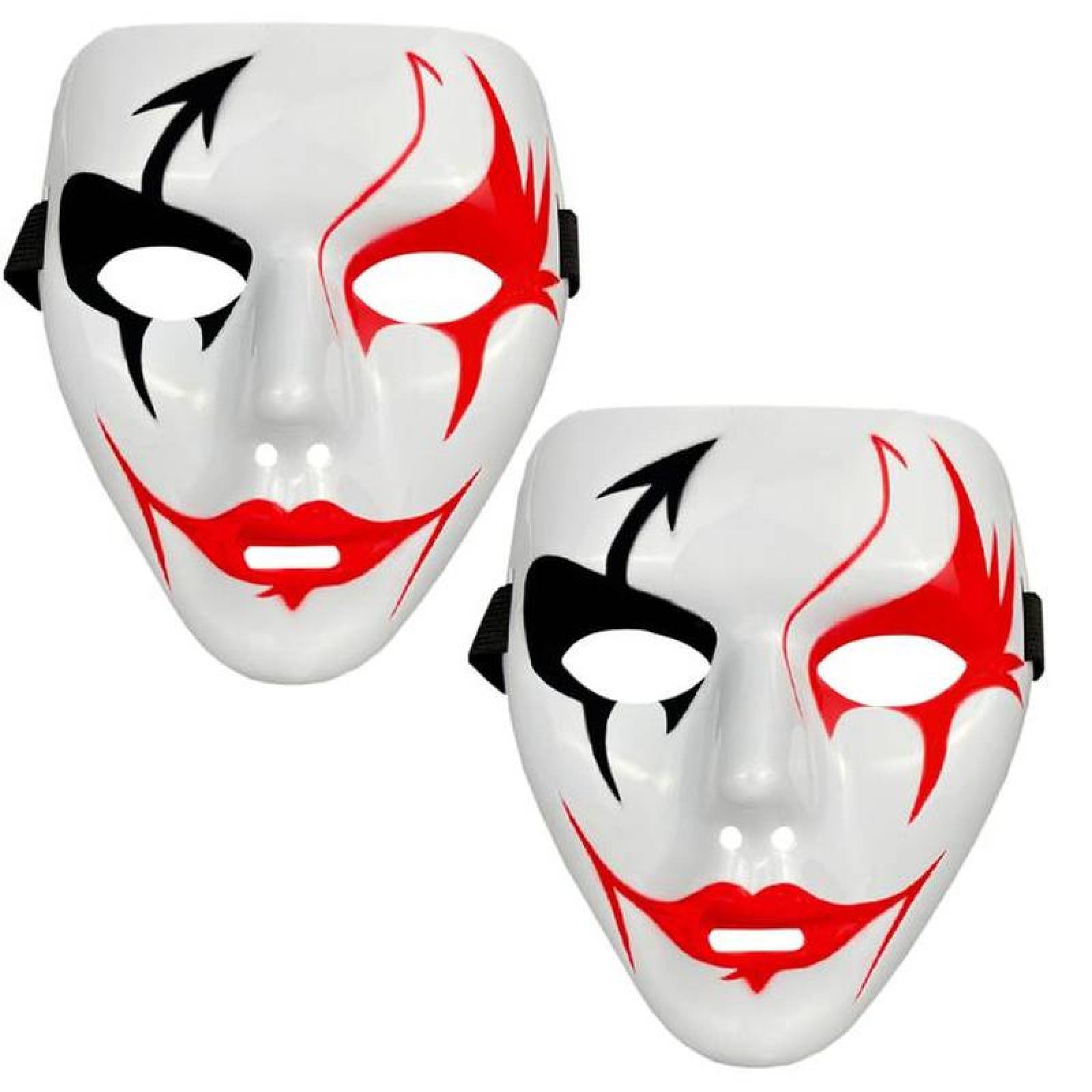 Máscaras para Asustar en Fiestas MXDVE-002-2 2 pzas, 18x16x4 cm Plástico PVC Blanca con Negro y Rojo Máscara Demoniaca, DevilMasc