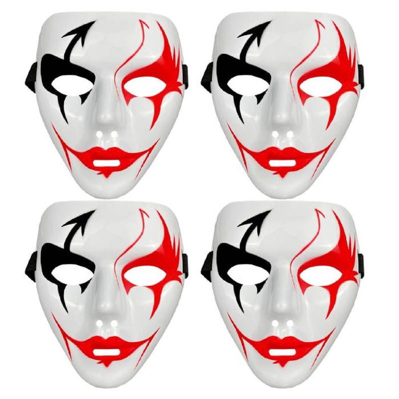 Máscara para Baile Hip Hop MXDVE-004-2 4 pzas, 18x16x4 cm Plástico PVC Blanca con Negro y Rojo Máscara Demoniaca, DevilMasc