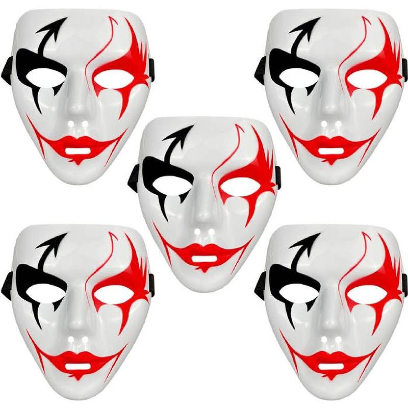 Careta Horror Infernal MXDVE-005-2 5 pzas, 18x16x4 cm Plástico PVC Blanca con Negro y Rojo Máscara Demoniaca, DevilMasc