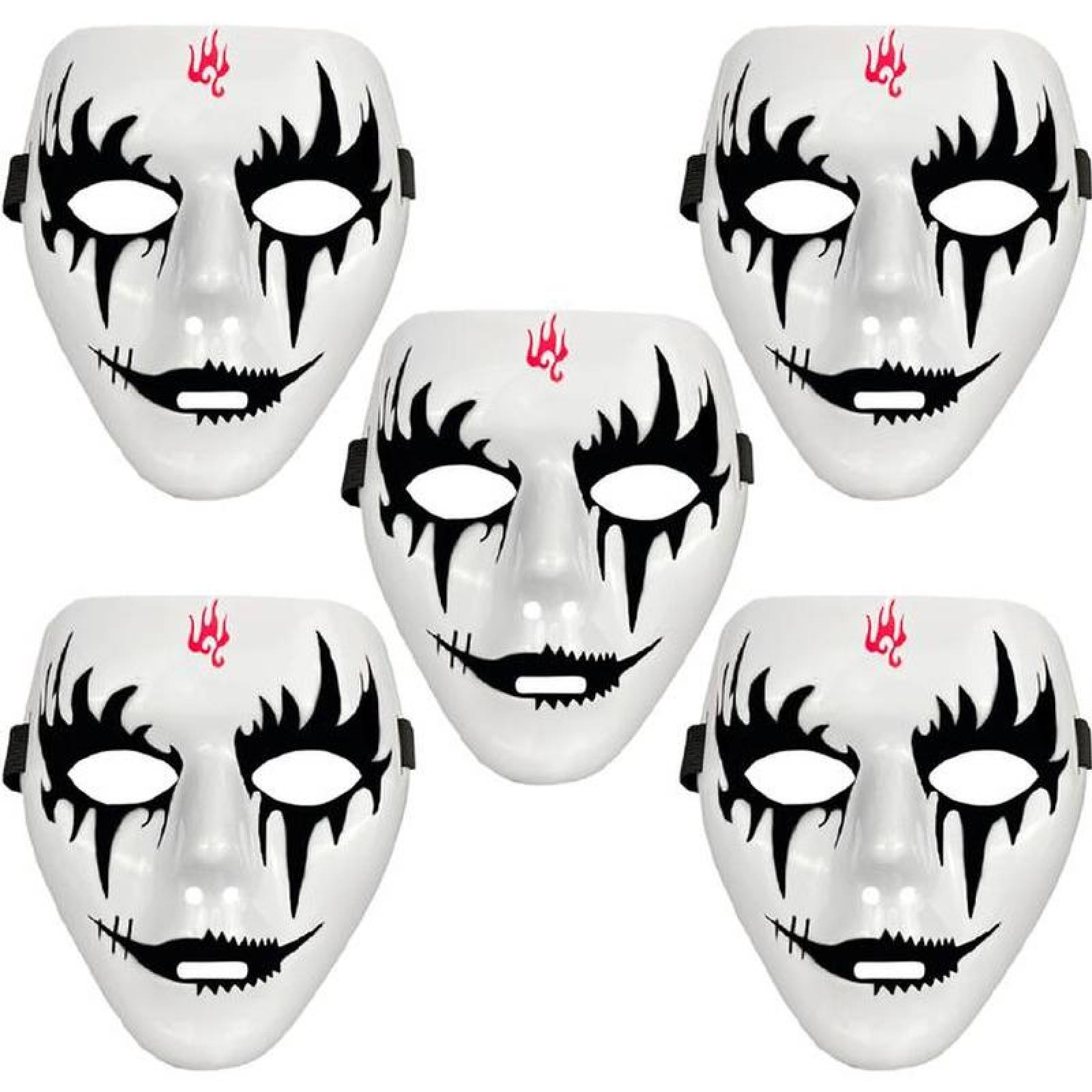 Máscaras para Asustar en Halloween MXEVI-005-3 5 pzas, 18x16x4 cm Plástico PVC Blanco y Negro Máscara Demoniaca, EvilMasc