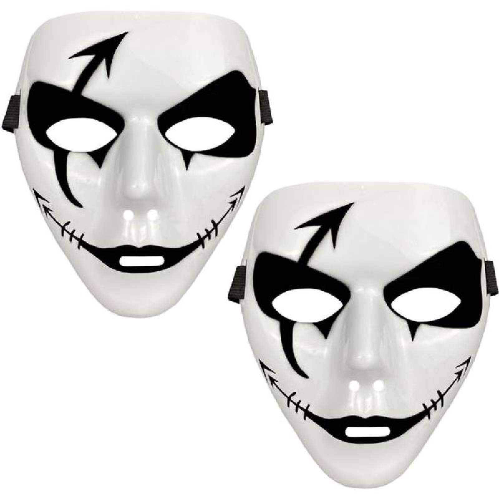 Día de Muertos Máscaras MXFRC-002-2 2 pzas, 18x16x4 cm Plástico PVC Blanco y Negro Máscara Demoniaca, FreakMasc