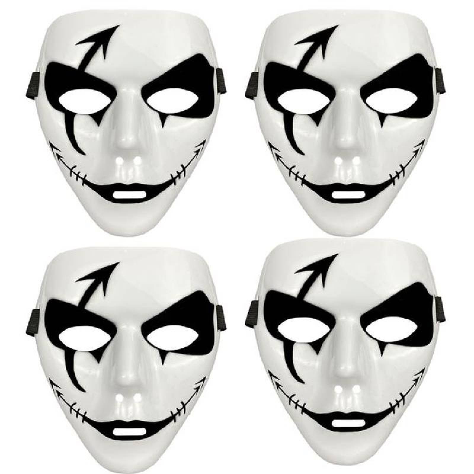 Máscaras para Bromas de Terror MXFRC-004-6 4 pzas, 18x16x4 cm Plástico PVC Blanco y Negro Máscara Demoniaca, FreakMasc