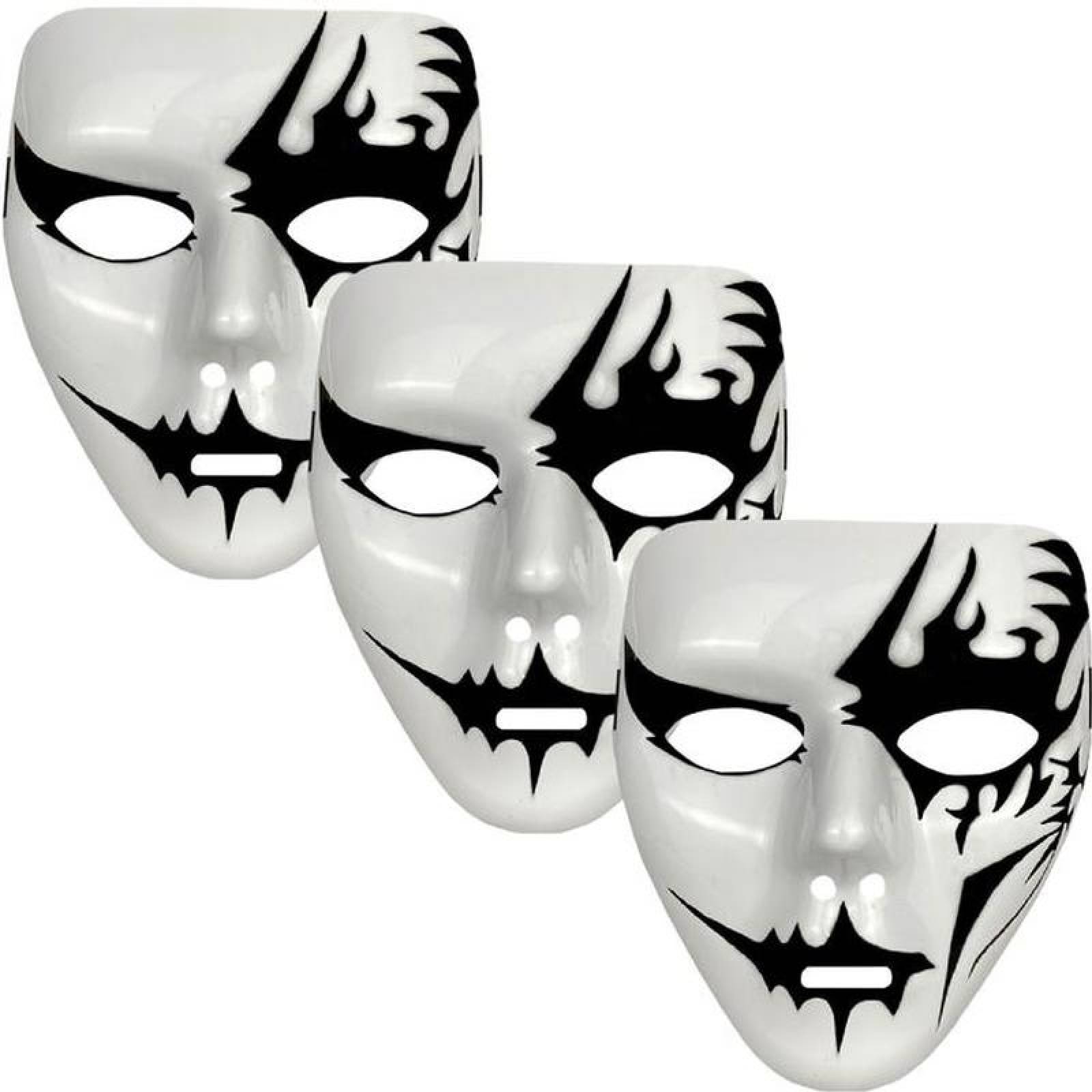 Careta para bailes de Hip Hop MXKRE-003-3 3 pzas, 18x16x4 cm Plástico PVC Blanco y Negro Máscara Demoniaca, KrepyMasc