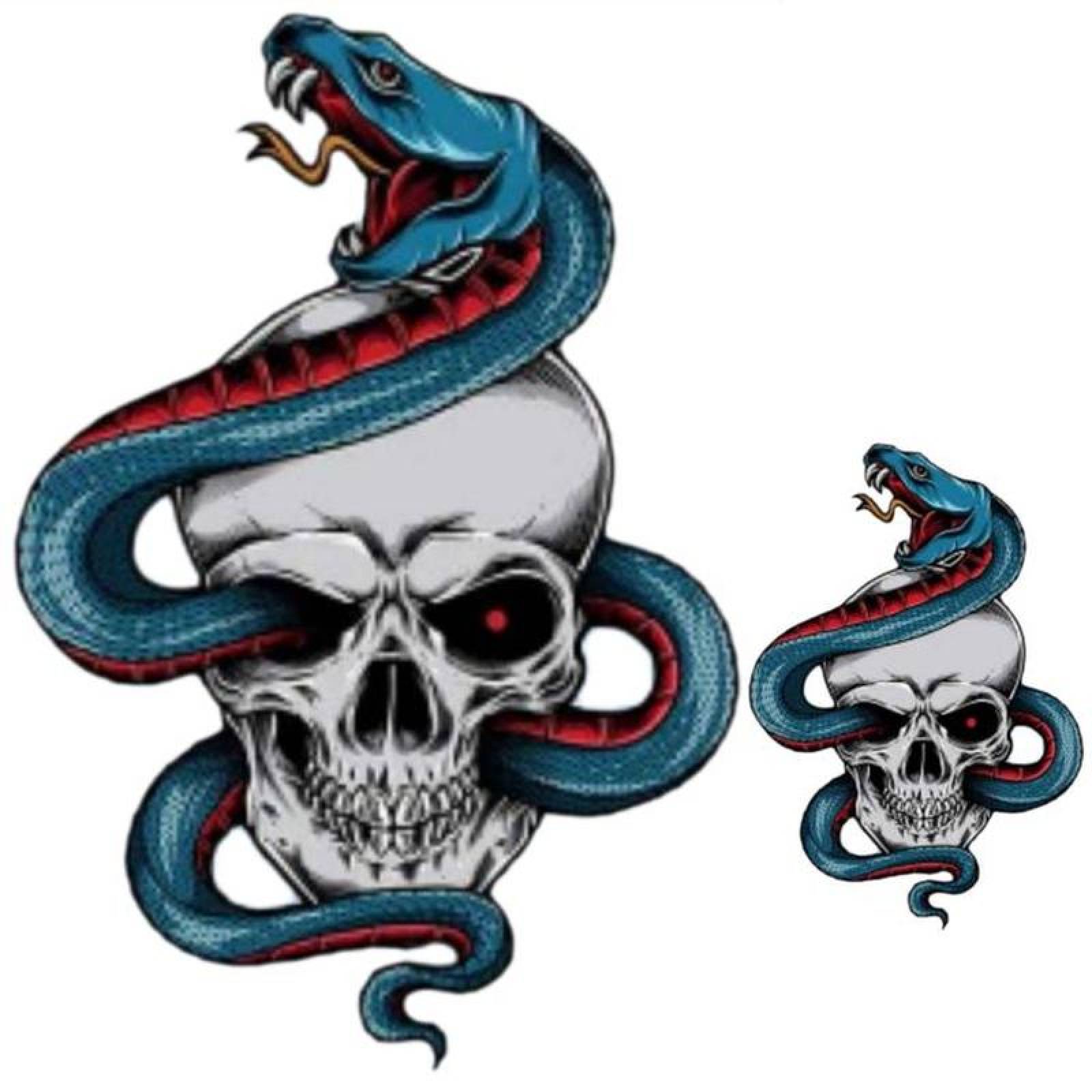 Parche Estampado con Plancha MXSFF-001-4 1 Parche Grande y 1 Chico Calavera Vibora PET de Termofusión, SkullSnake03