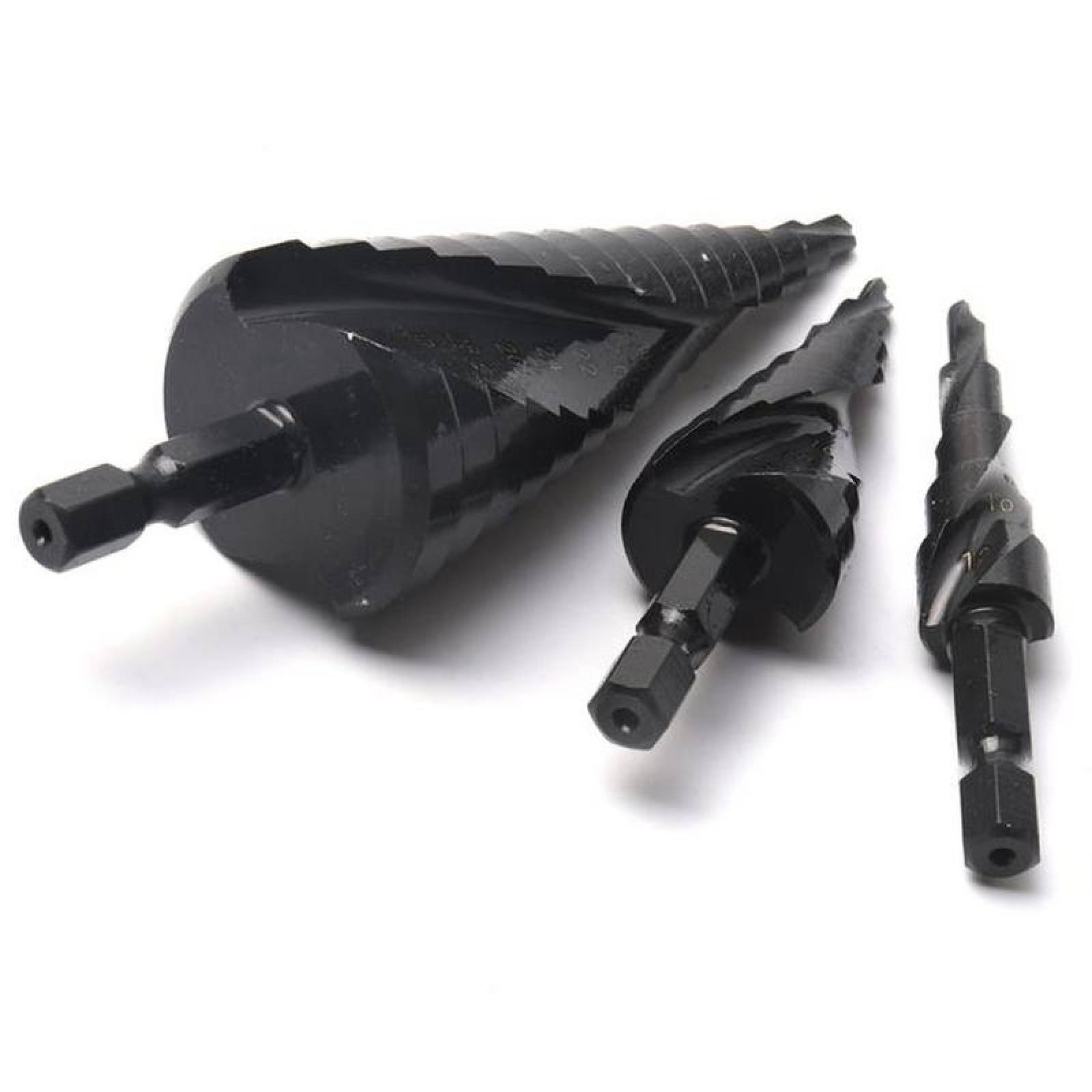 Brocas para Perforar Aluminio MXBLB-001-7 3 Pzas 1 x 4-12mm 1 x 4-20mm 1 x 4-32mm 2,4cm Zanco Escalonadas Acero Alta Velocidad, BlakBroc