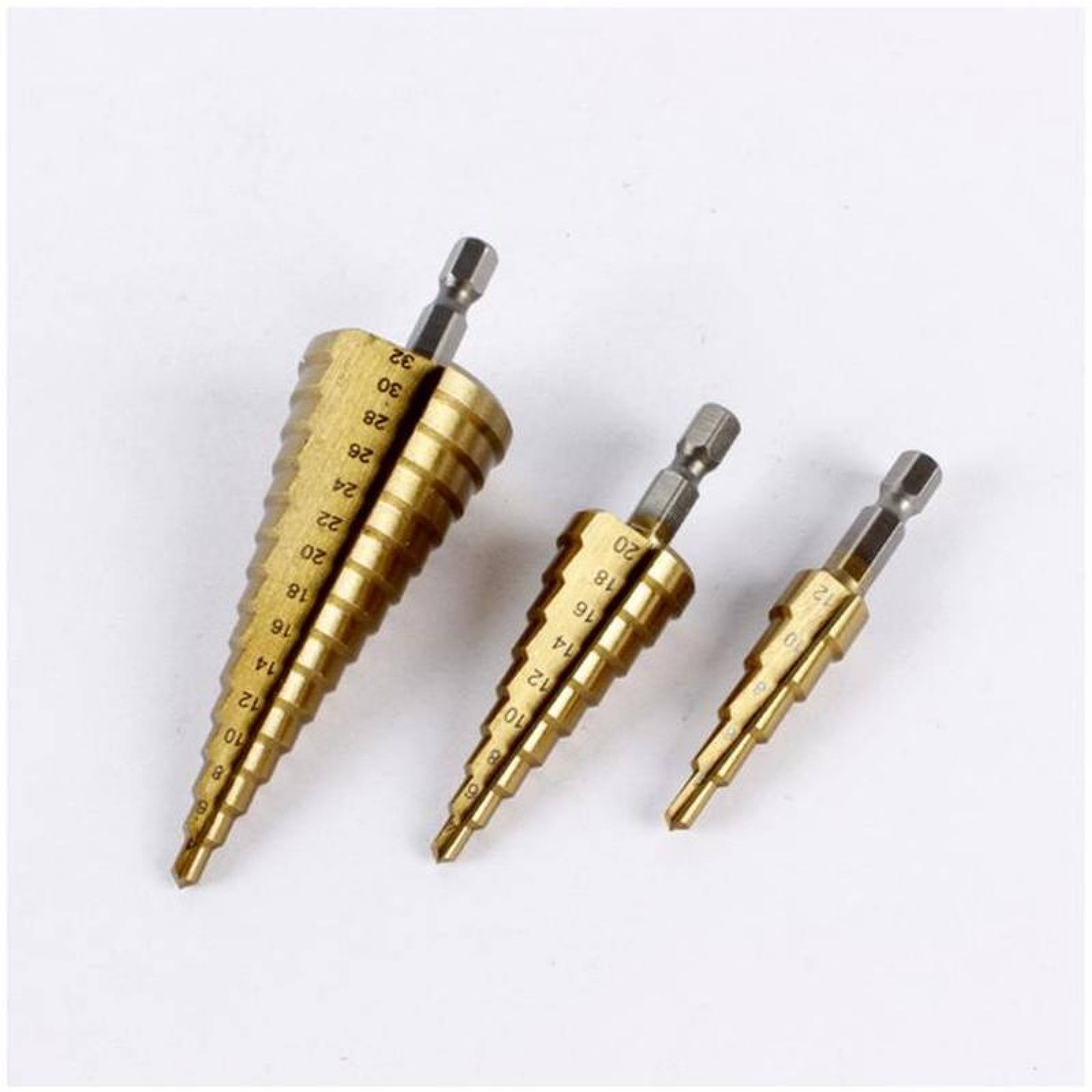 Brocas Escalonadas para Taladro MXGOC-001-5 3 Pzas 1 x 4-12mm 1 x 4-20mm 1 x 4-32mm 2,4cm Zanco Escalonadas Acero Alta Velocidad, GolBroc