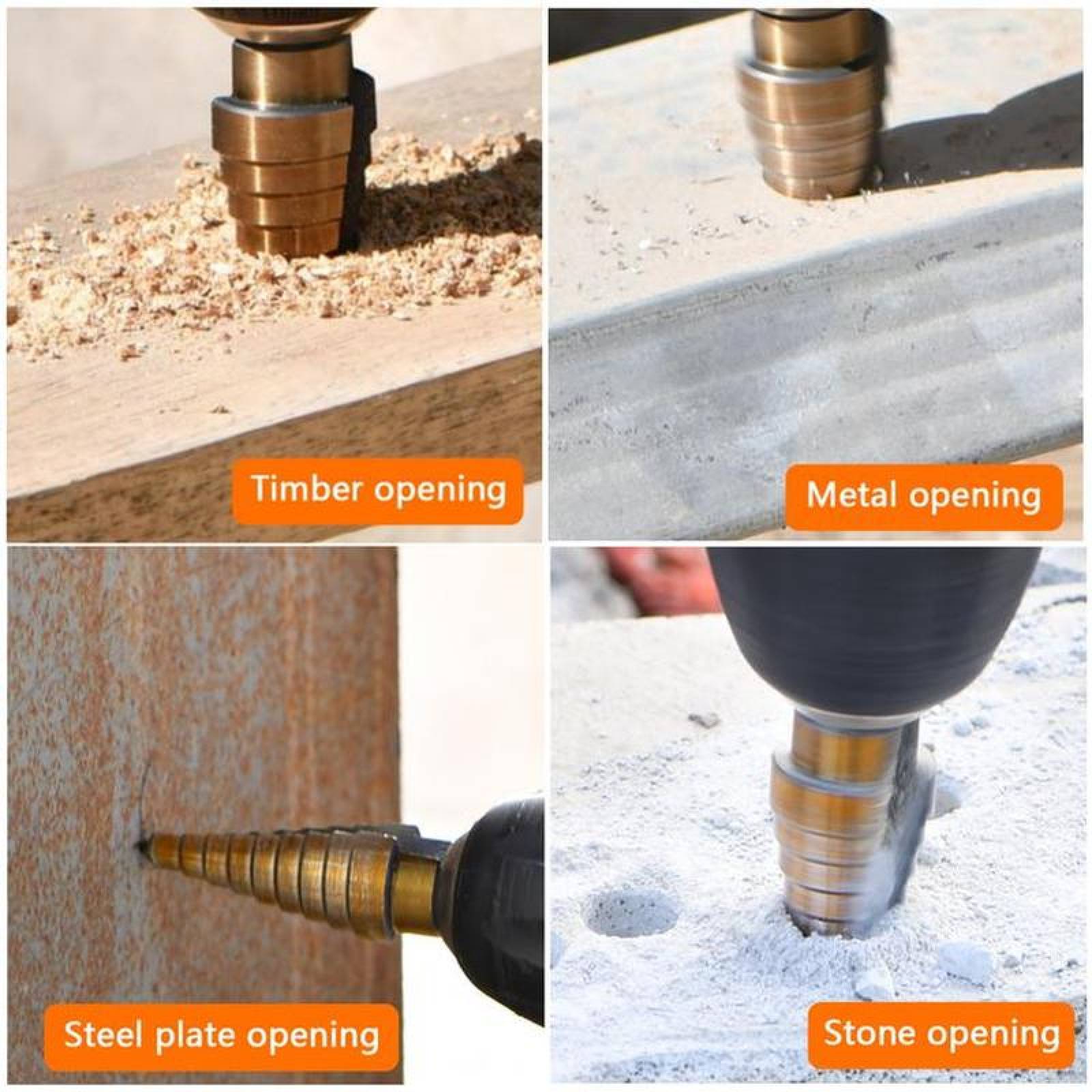 Brocas Escalonadas para Taladro MXGOC-001-5 3 Pzas 1 x 4-12mm 1 x 4-20mm 1 x 4-32mm 2,4cm Zanco Escalonadas Acero Alta Velocidad, GolBroc
