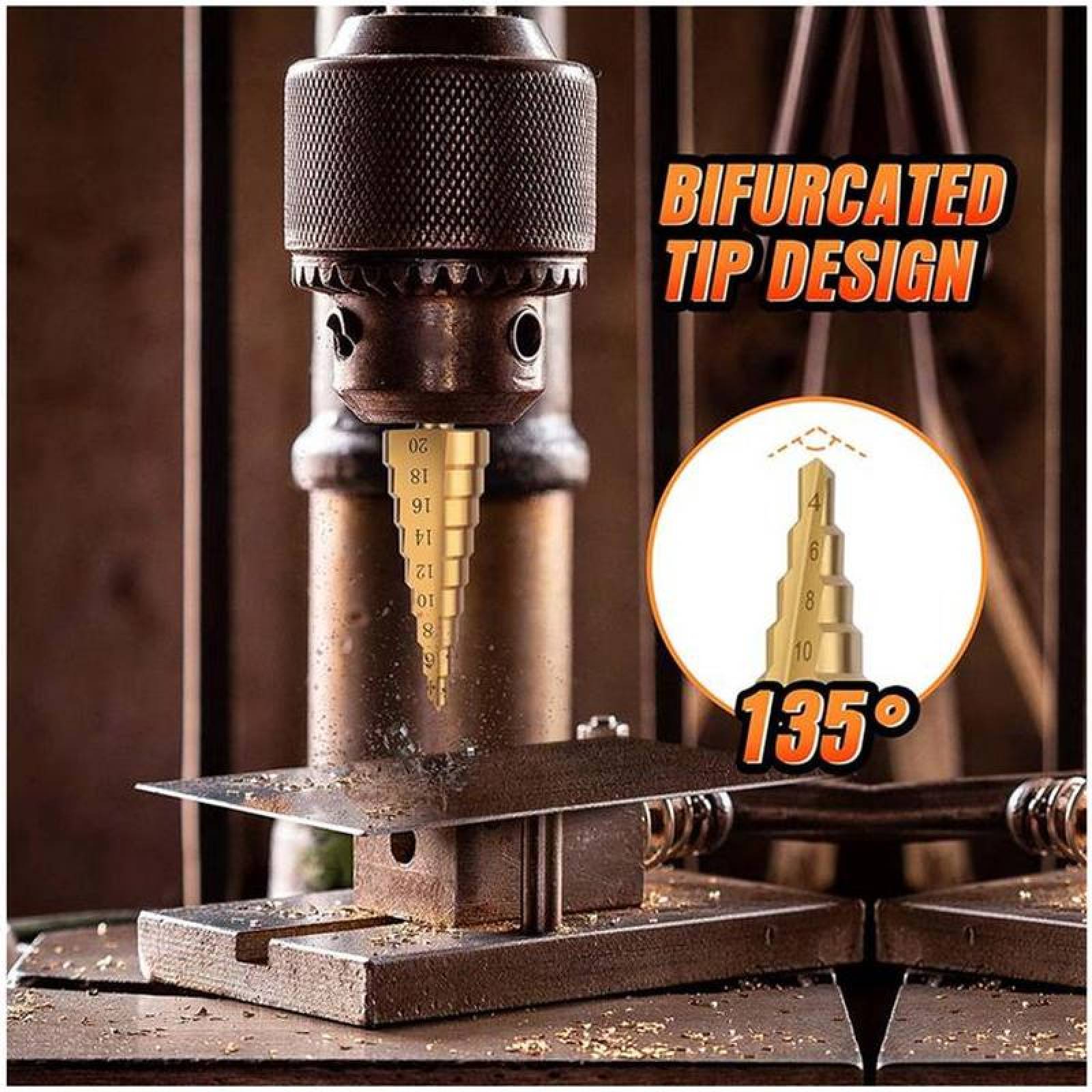 Brocas Especiales MXTGO-002-4 6 Pzas 2 x 3-12mm 2 x 4-12mm 2 x 4-20mm 2,4cm Zanco Escalonadas Acero Alta Velocidad, StagBroc