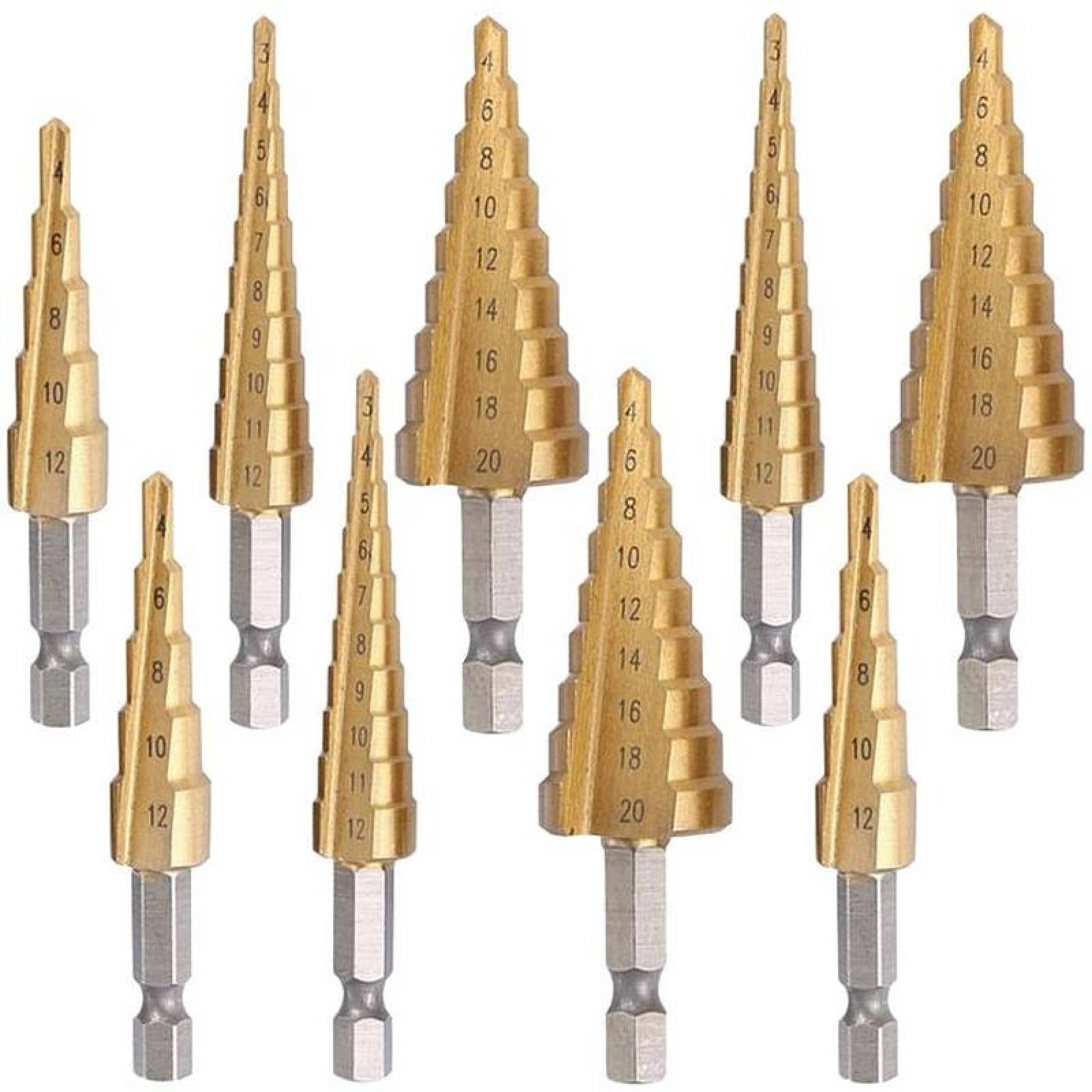 Broca de Acero para Perforar MXTGO-003-4 9 Pzas 3 x 3-12mm 3 x 4-12mm 3 x 4-20mm 2,4cm Zanco Escalonadas Acero Alta Velocidad, StagBroc