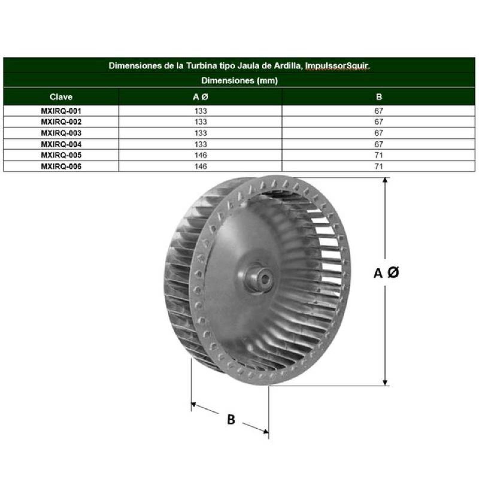 Turbina Flecha Motor MXIRQ-001-4 10 12" Diámetro 2 12" Altura 58" Diámetro Flecha Lámina Galvanizada Giro CW Clock Wise, ImpulssorSquir